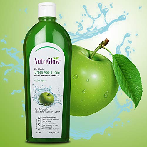 NutriGlow Green Apple Toner with Green Apple Extract & Vitamins A, C, E | Hydrating Facial Toner for Glowing Skin | 500ml | Perfect for Daily Skincare Routine & Acne-Prone Skin