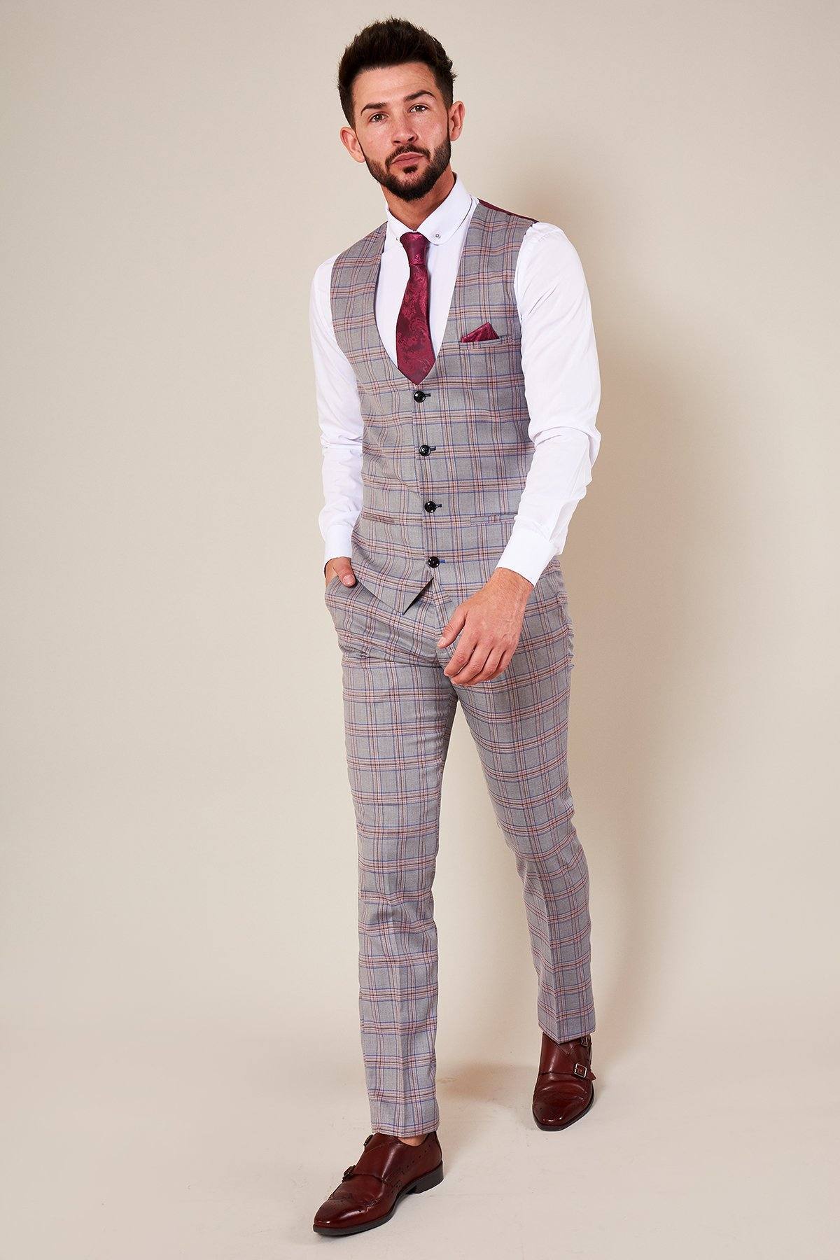 ALVIN Women's Grey Pink Check Single Breasted Waistcoat Vest - Perfect for Office, Wedding & Formal Events