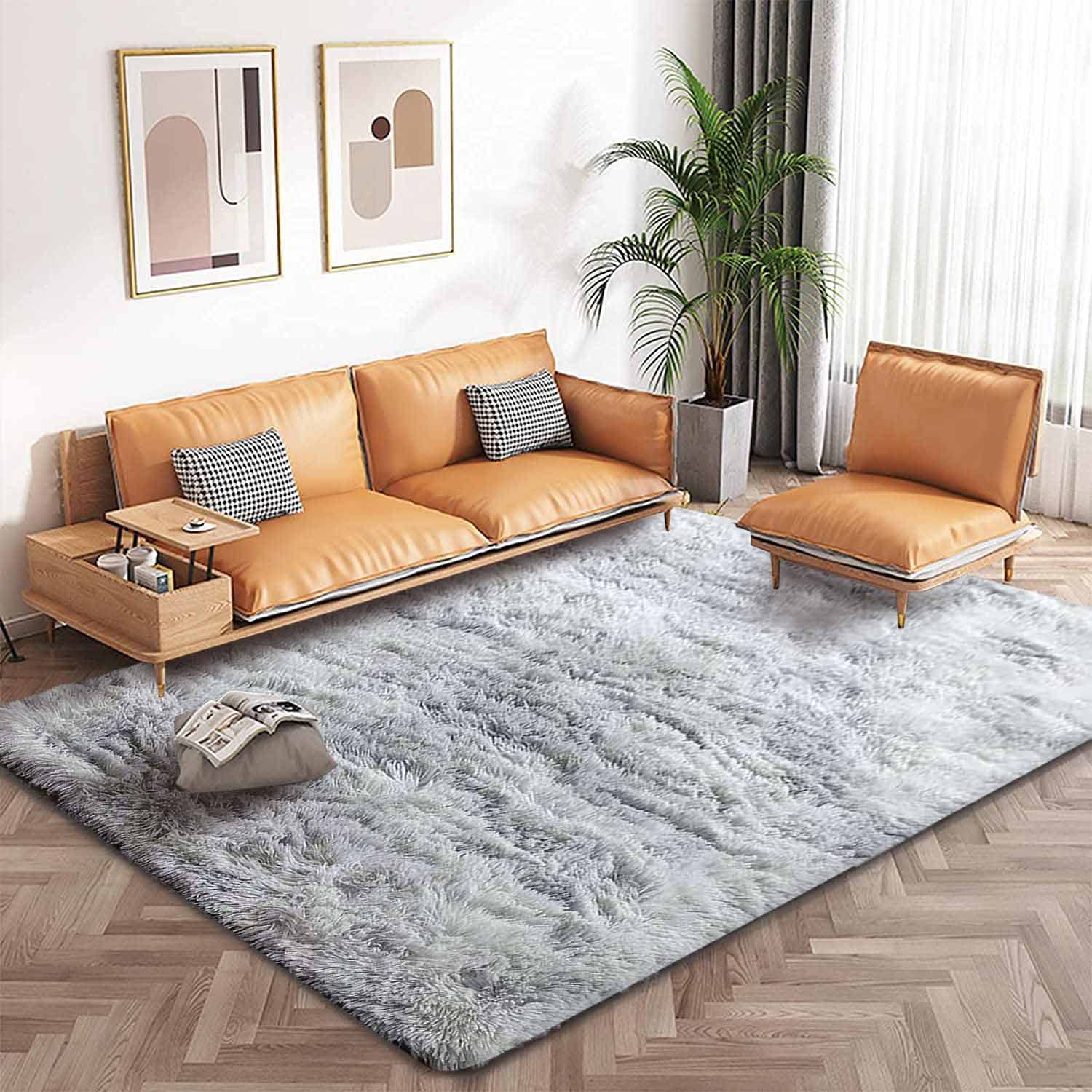 Kinganda Soft Shaggy Area Rugs - Non-Slip Fluffy Large Washable Carpet for Bedroom, Living Room, Nursery & Kids Room (Grey White, 6.5'×8.2'/200×250 cm) - Cozy Home Decor, Perfect for Floor Protection & Comfortable Play Area