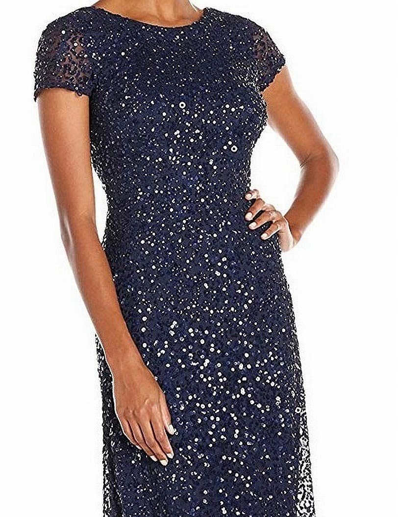 Adrianna Papell Women's Short-Sleeve Sequin Evening Gown - Sparkly Party Dress for Prom, Wedding & Special Occasions