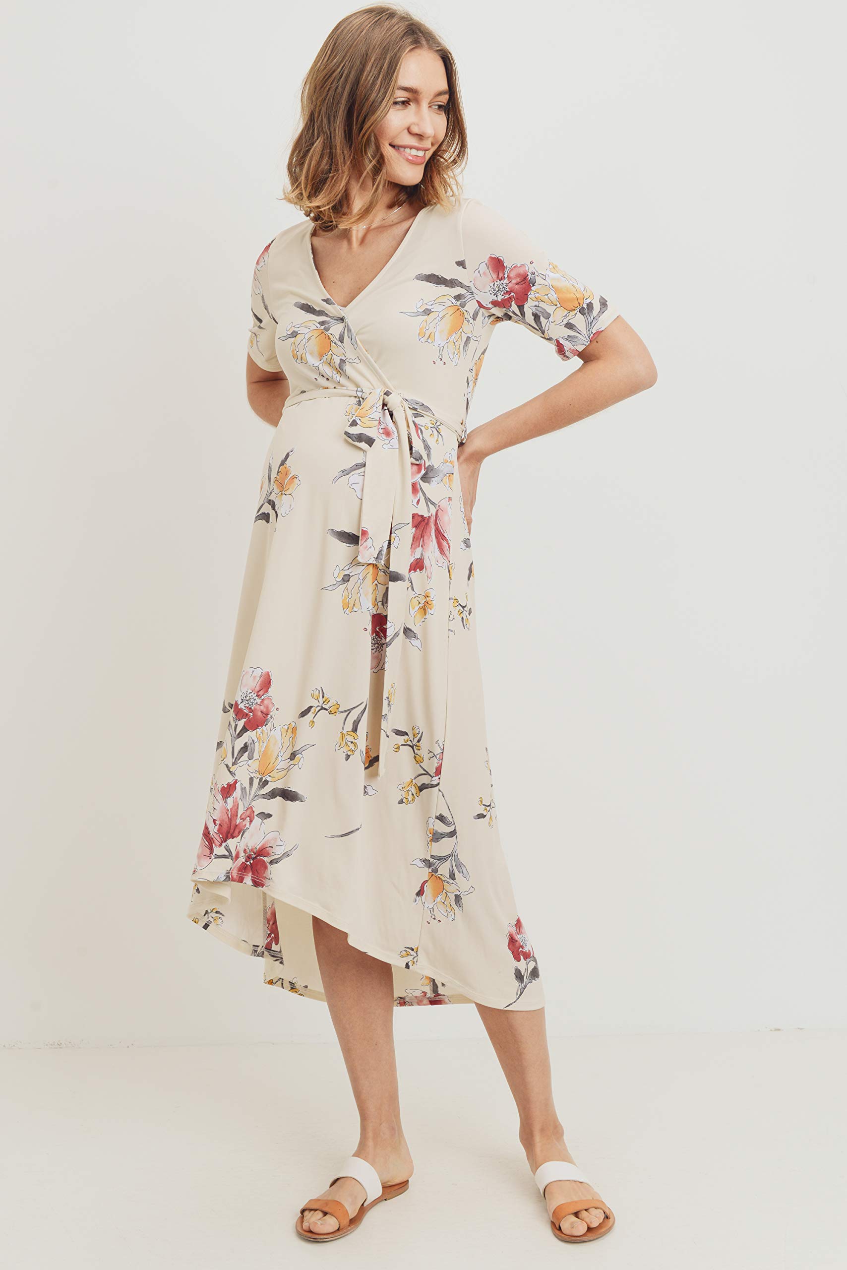 Maternity Wrap Dress for Women - Stretchy Mid-Length Nursing Dress with Adjustable Waist Belt | Perfect for Pregnancy, Breastfeeding & Special Occasions