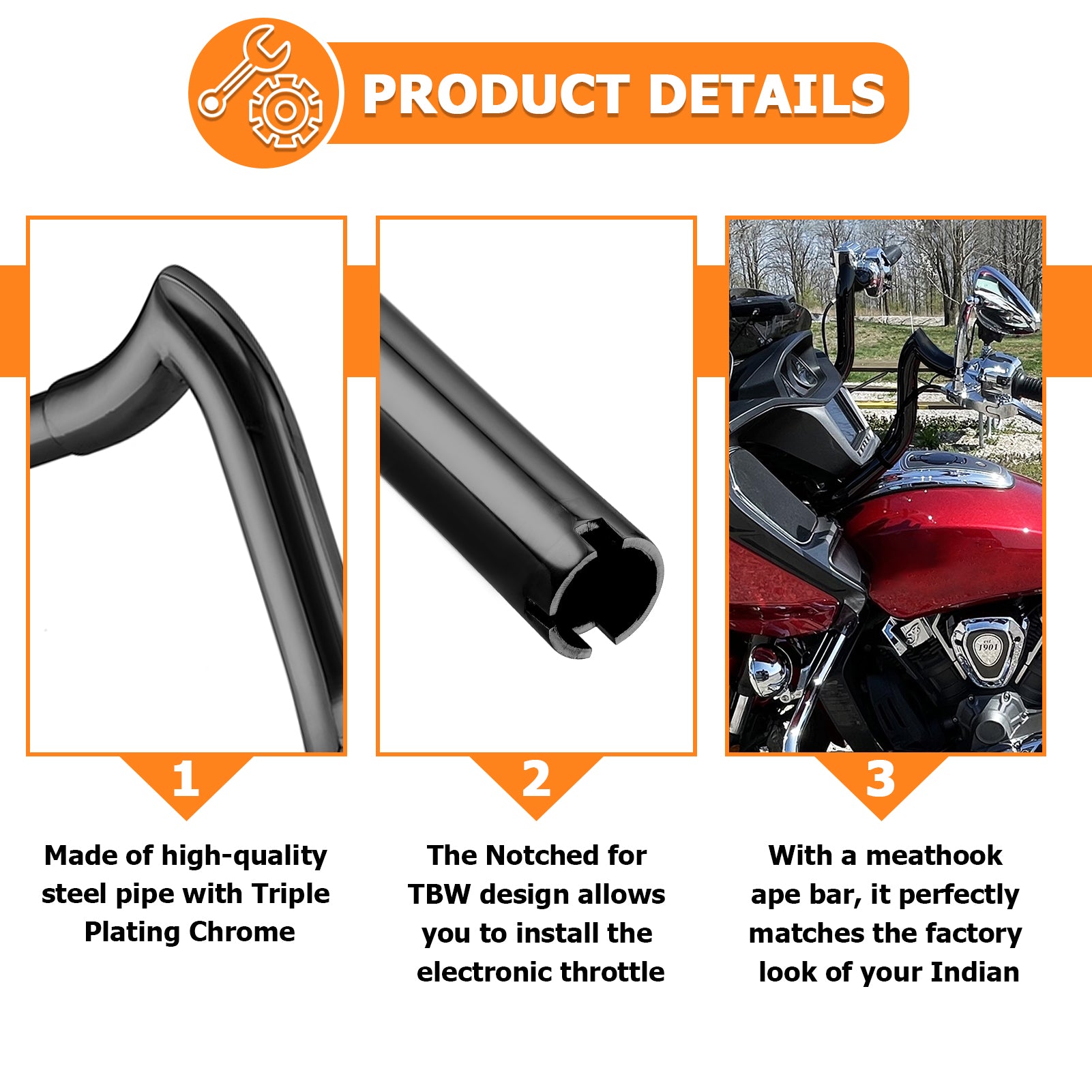 2020+ Indian Challenger Gloss Black Bagger Handlebar - 1.5 Inch Diameter, 14 Inch Rise | Premium Motorcycle Accessories for Comfortable Long-Distance Cruising