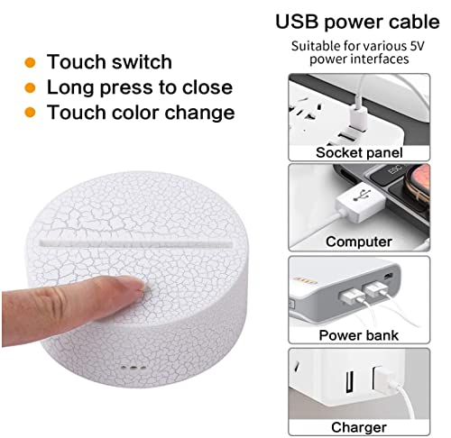 3D Optical Illusion Night Light - 7 Color Changing LED Table Lamp with Touch Switch, Crack Design (Style-01) | Bedroom Decor, Kids Room, Home Ambiance Lighting