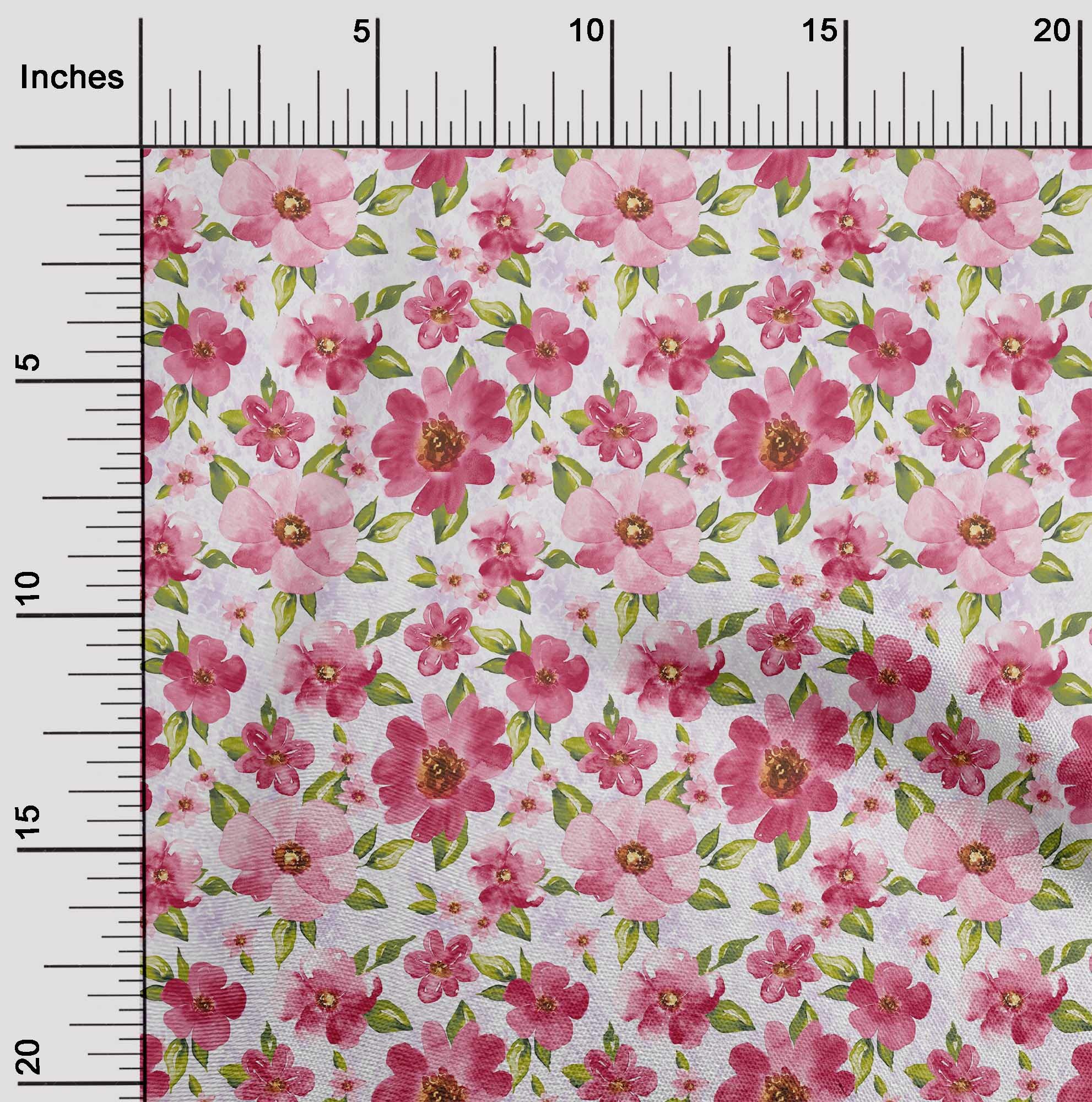 oneOone Cotton Poplin Fabric - Watercolor Leaves & Floral Print Fabric 42