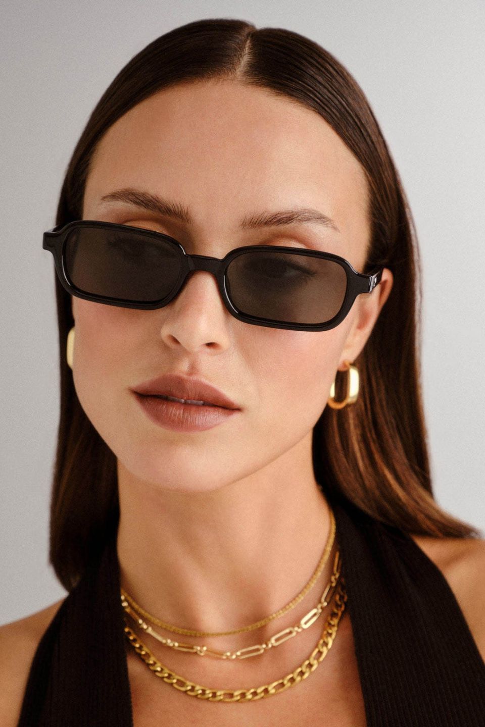 Black Narrow Rectangular Sunglasses with Khaki Lenses - Stylish UV Protection for Outdoor Activities, Driving & Fashion