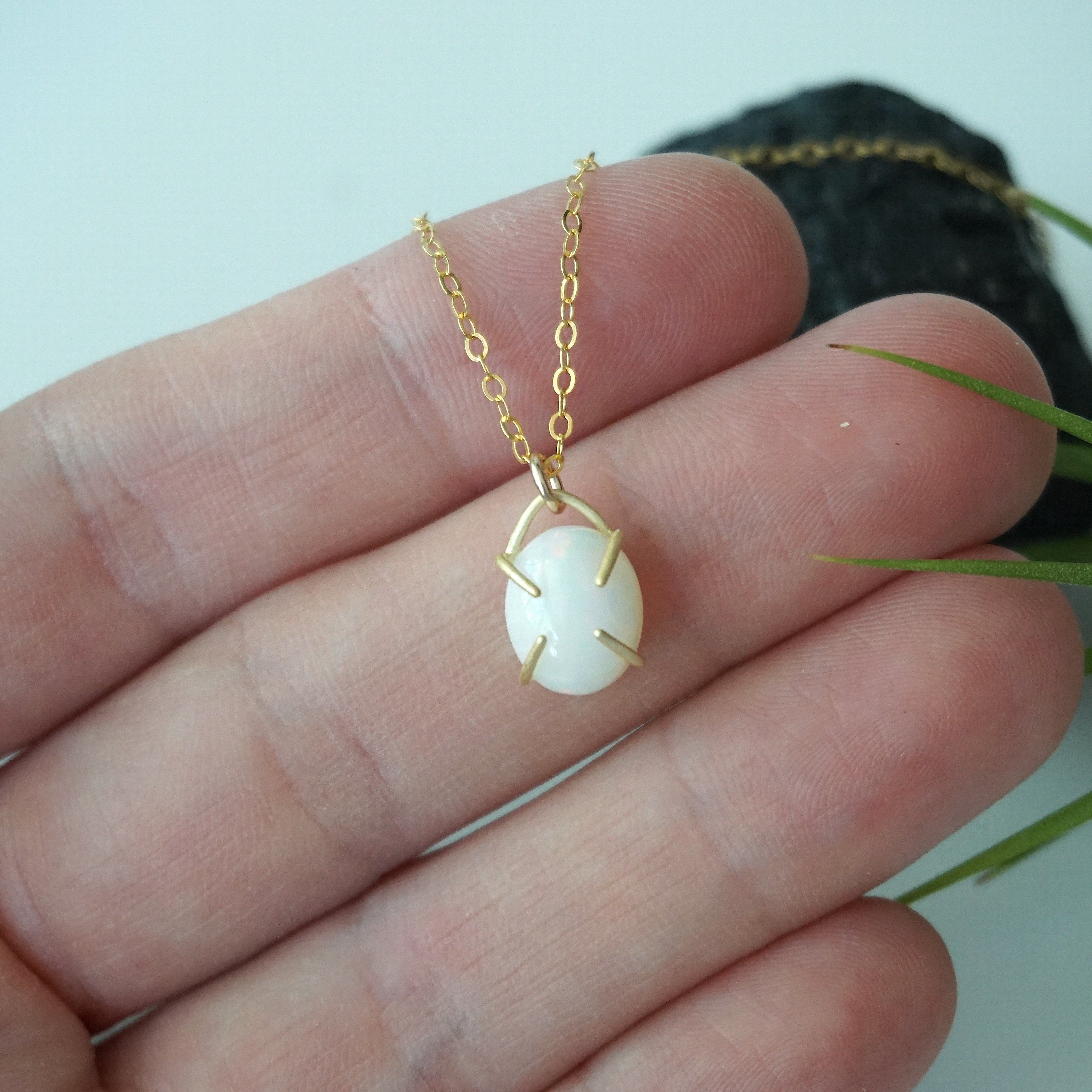 Fire Opal Huggie Charm Necklace - 14K Gold Filled Dainty Jewelry for Women - Perfect for Everyday Wear, Date Nights & Special Occasions