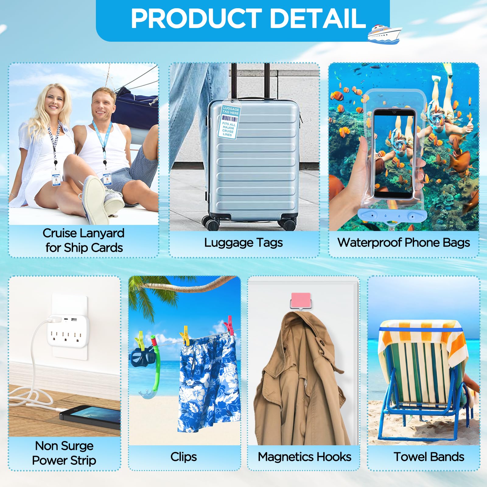 2025 Cruise Essentials Kit - Power Strip, Lanyards, Hooks & More for Cruise Vacations