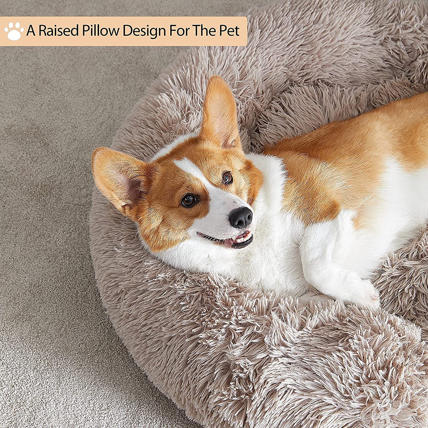 WNPETHOME Self-Warming Donut Pet Bed for Dogs & Cats - 30 x 30 x 10 Inch Plush Round Faux Fur Cuddler Bed, Calming Comfort for Anxious Pets (Brown) - Perfect for Crate Training, Lounging & Stress Relief
