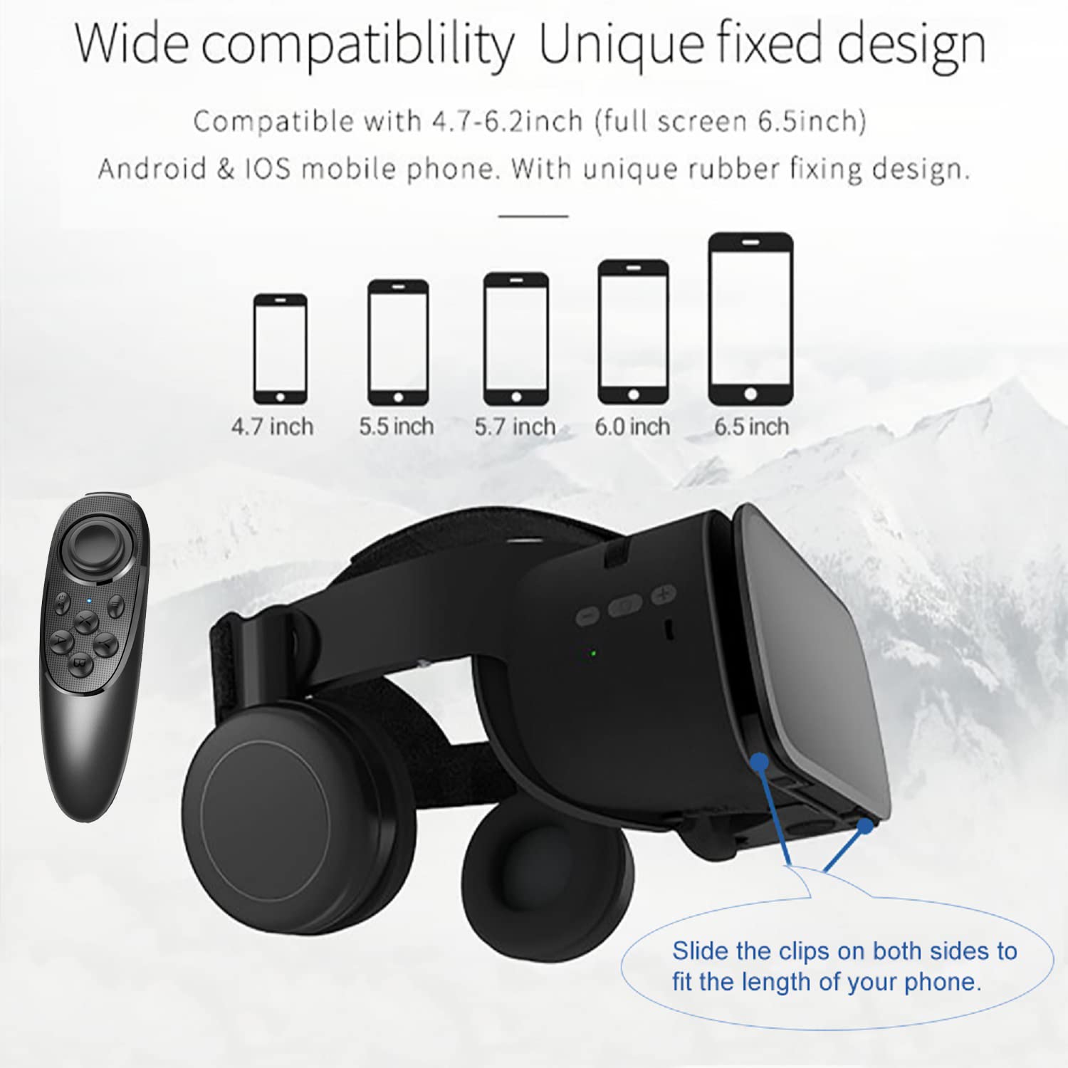 Best VR Headset for iPhone & Android - 3D Virtual Reality Glasses with Bluetooth Headset & Remote Controller | Immersive Gaming & Movie Experience (Black)