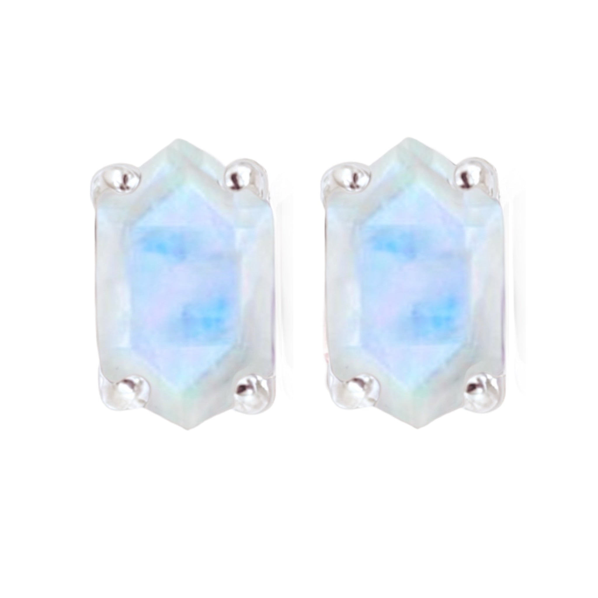 Hexagon Crystal Moonstone Stud Earrings for Women - Elegant Silver Plated Earrings for Daily Wear, Gift Giving & Special Occasions