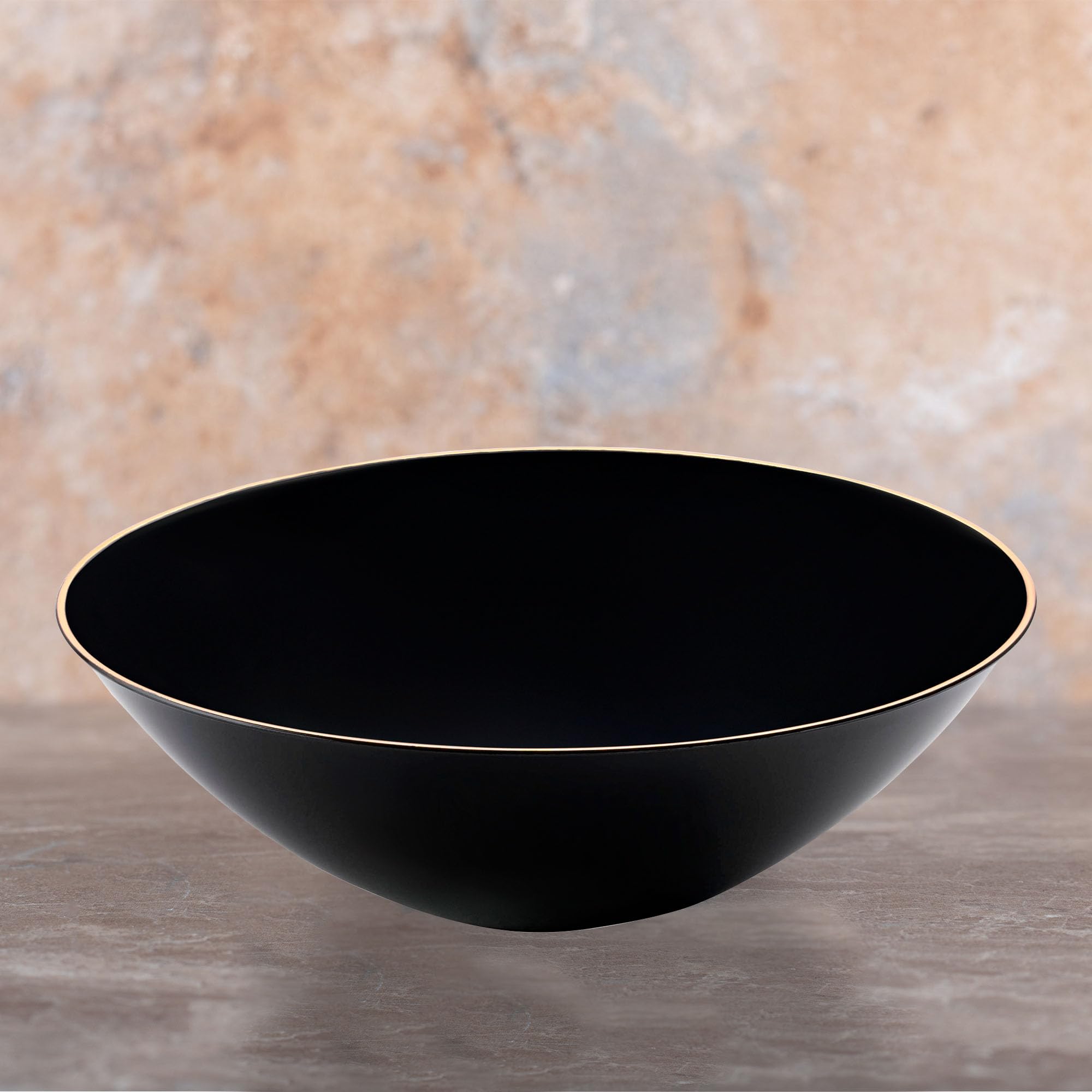 Smarty Had A Party 120 Disposable Plastic Plates with Elegant Rim Design, 16 oz Black & Gold Soup Bowls - Round Dinnerware Set for Weddings, Birthdays, Parties & Special Occasions | Perfect for Catering, Events & Home Entertaining