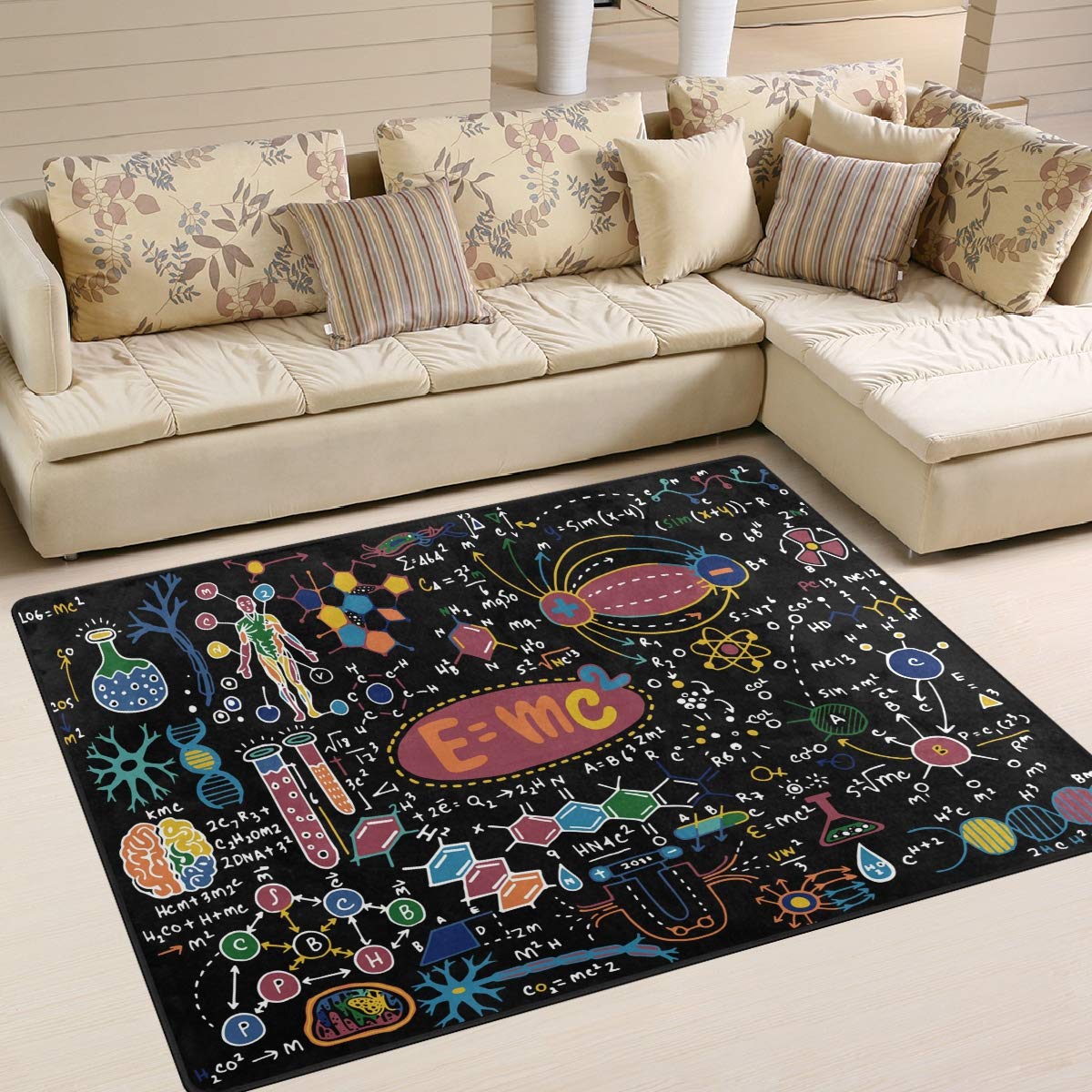 ALAZA Scientific Formulas Physics & Math Educational Area Rug 5' x 7' - Non-Slip Classroom Carpet for Living Room, Bedroom, Study & Dorm Decor