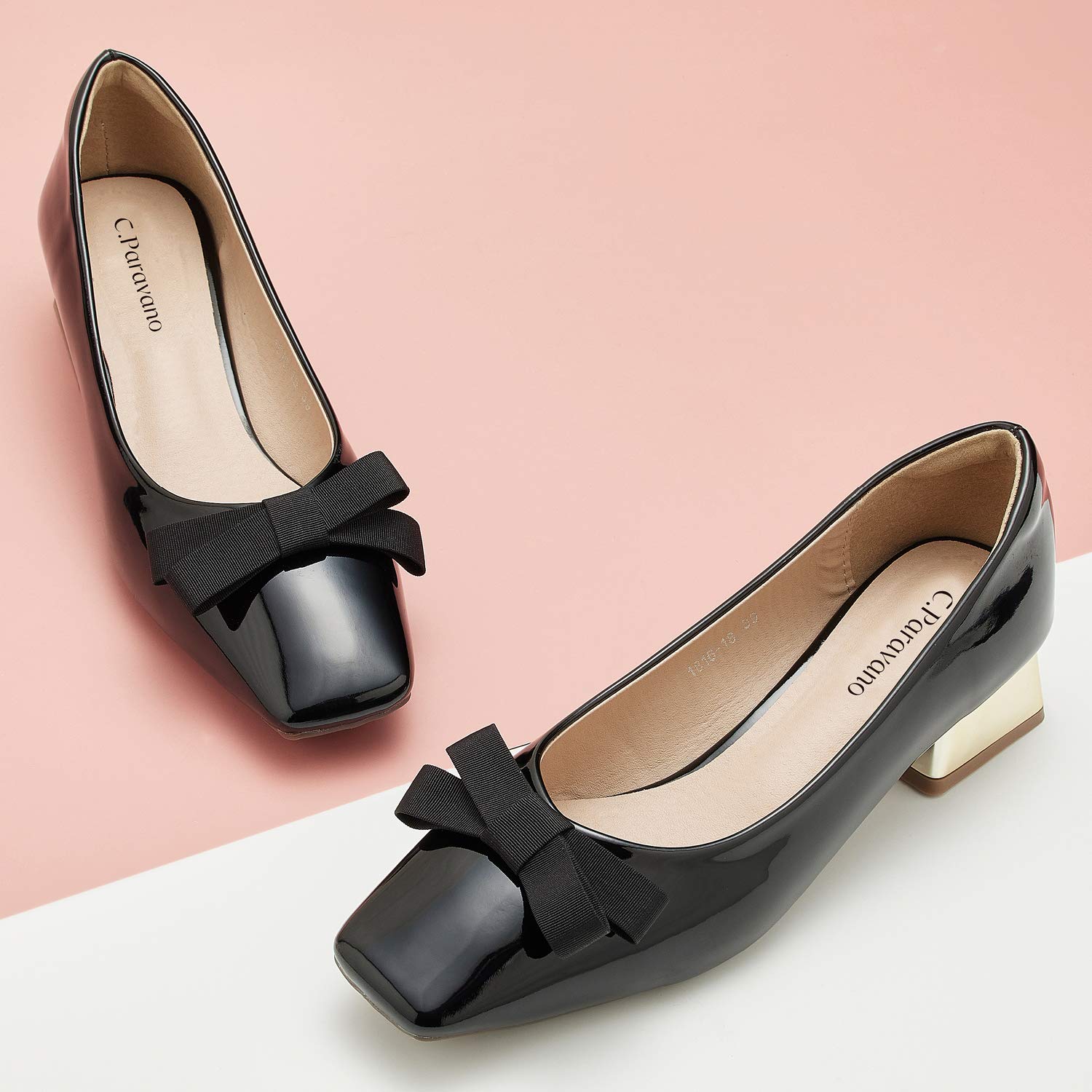 C.Paravano Women's Low Heel Pumps - Comfortable Block Heel Dress Shoes for Work, Office & Special Occasions | Classic Pointed Toe Pumps for Women
