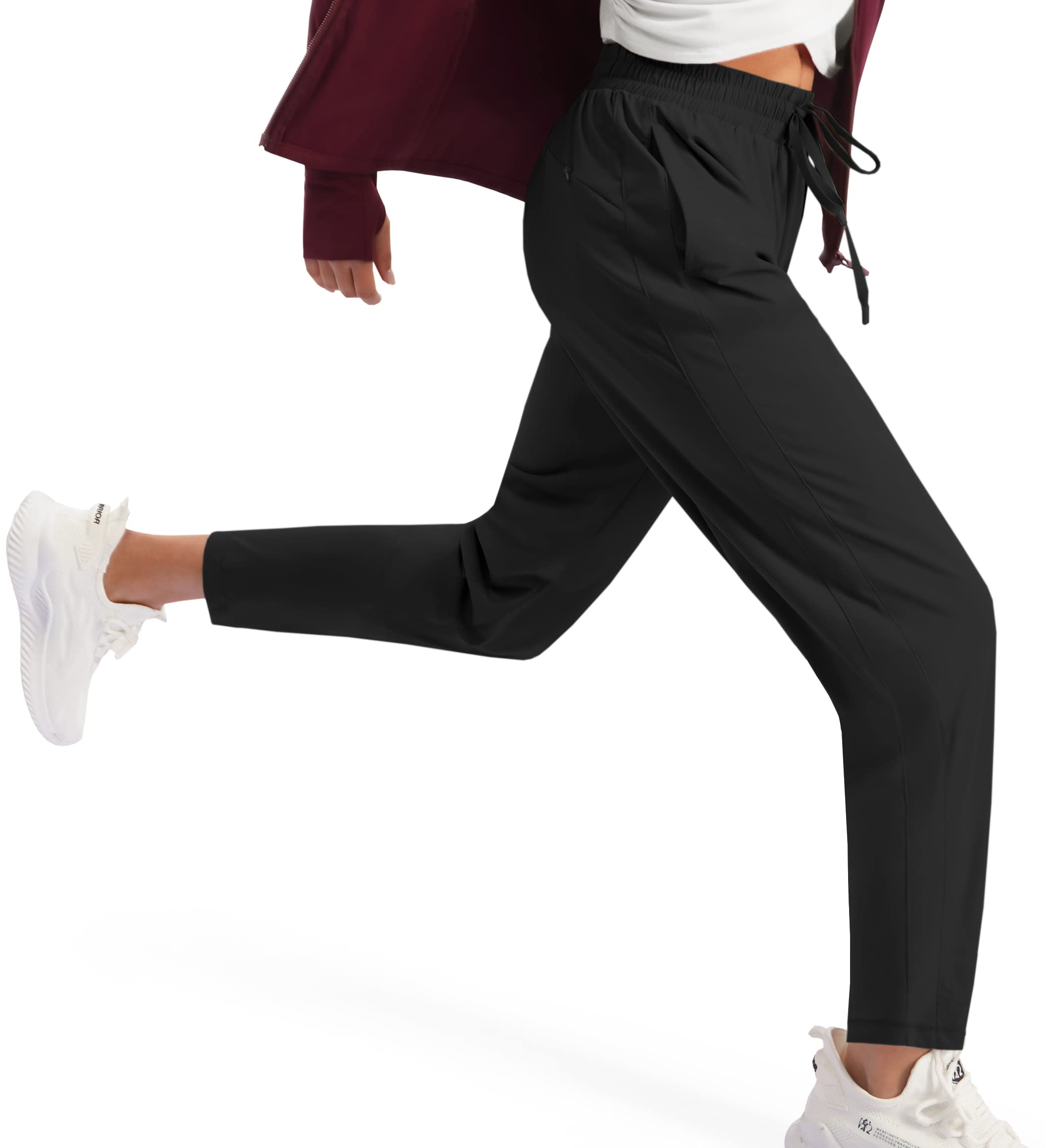 PERSIT Women's Lightweight Jogger Pants with Pockets - High Waisted Quick-Dry 4-Way Stretch Athletic Tapered Pants for Running, Hiking & Casual Wear