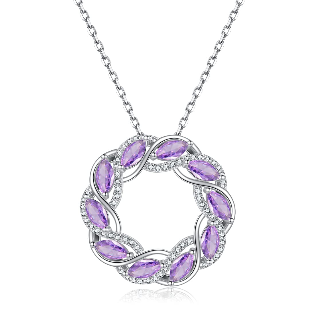 Sterling Silver Birthstone Circle of Eternity Pendant Necklace for Women - Cubic Zirconia Halo Circle Necklace - 16
