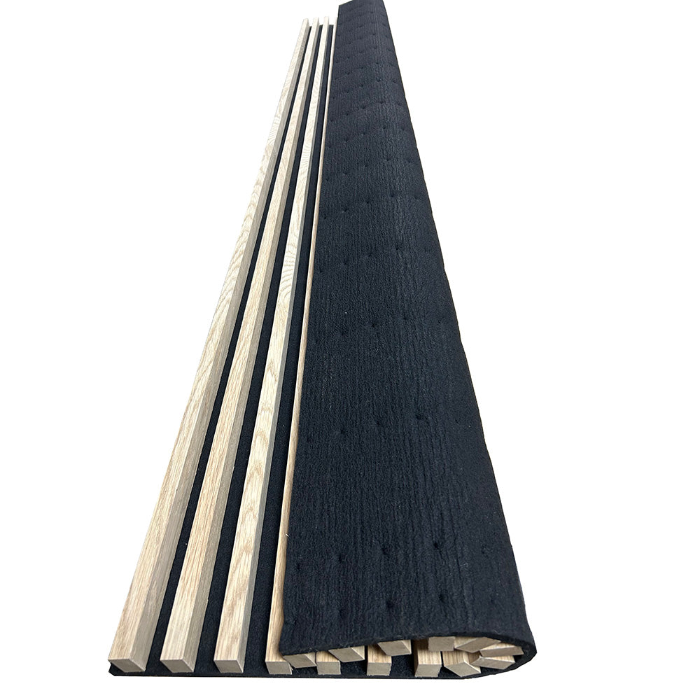 WOODFLEX Flexible Acoustic Battened Wood Slat Panel - 3-Sided Full Wrap Oak Veneer - 2700mm x 600mm - Soundproof Wall Paneling for Home Theater, Office & Studio