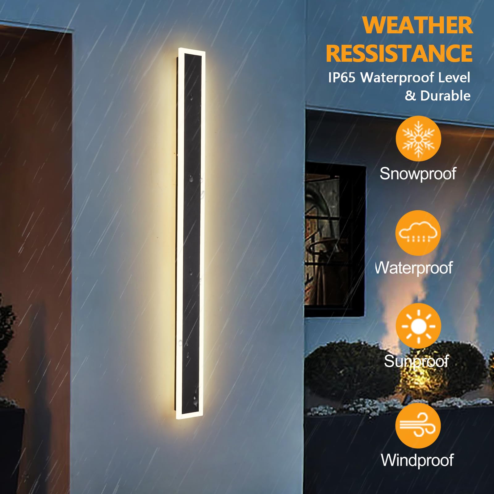 47.2in Black Modern Outdoor Wall Lights - 24W Adjustable Exterior Lighting (3000K-6000K) IP65 Waterproof for Patio, Garage, Porch & Living Room - Perfect for Home Security and Ambiance Lighting