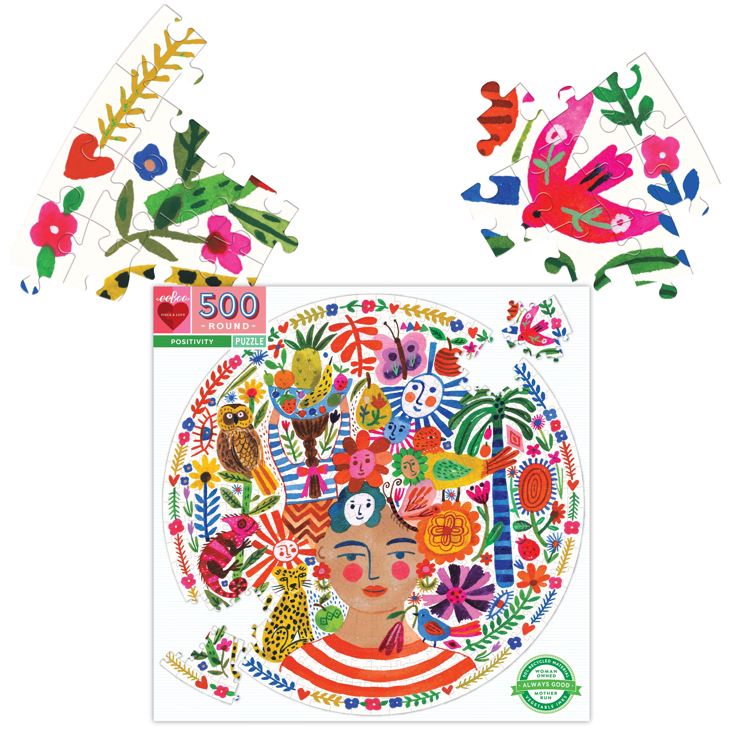 eeBoo Piece and Love Positivity 500-Piece Round Jigsaw Puzzle for Adults & Families - Premium Glossy Finish, Durable Pieces, Low Dust - Perfect for Family Game Nights, Stress Relief & Home Decor