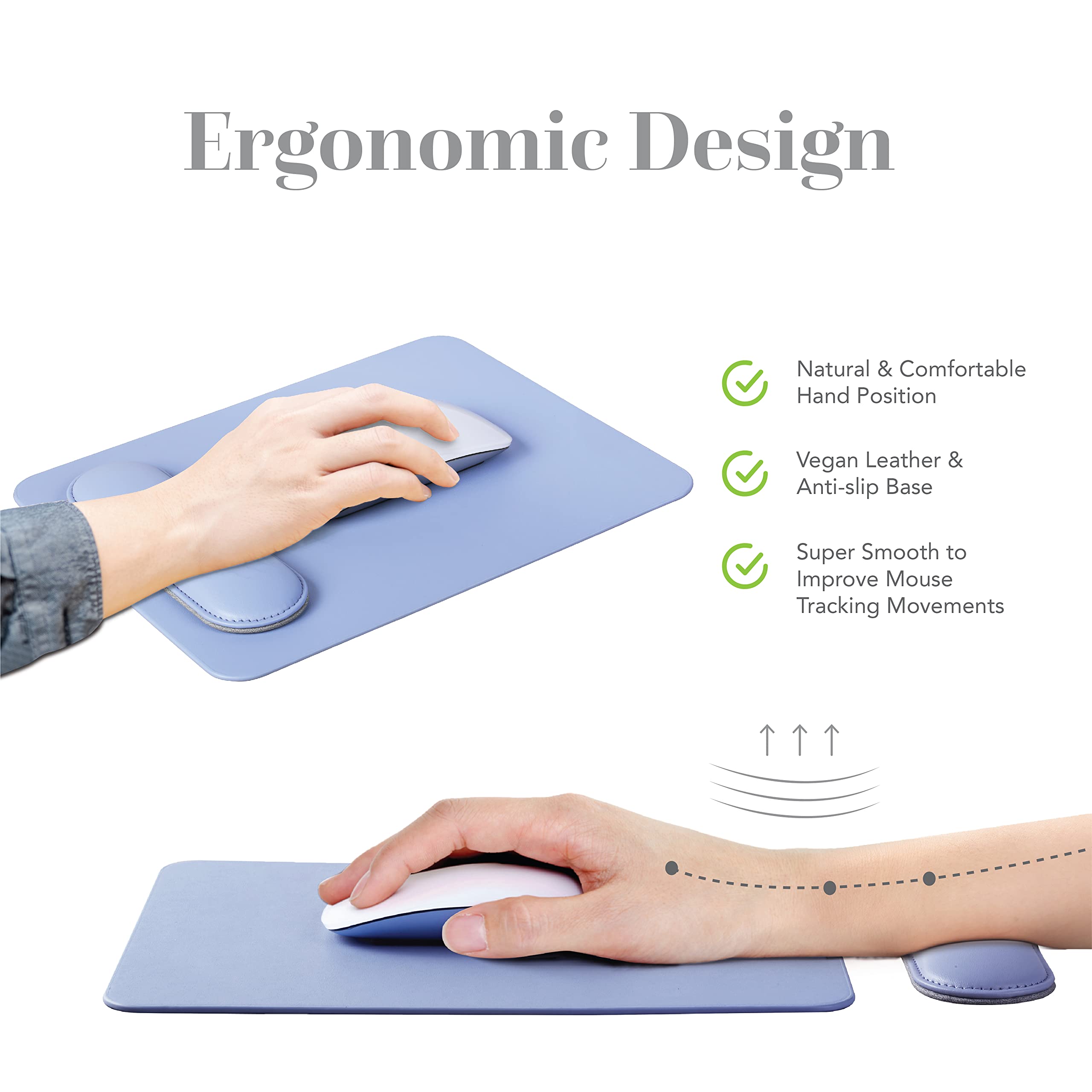 Vegan Leather Mouse Pad with Magnetic Wrist Rest - Hazy Blue Ergonomic Desk Mat with Anti-Slip Base for Office & Gaming | Comfortable Computer Accessory for Men & Women | Perfect for Workstations, Home Offices & PC Setups