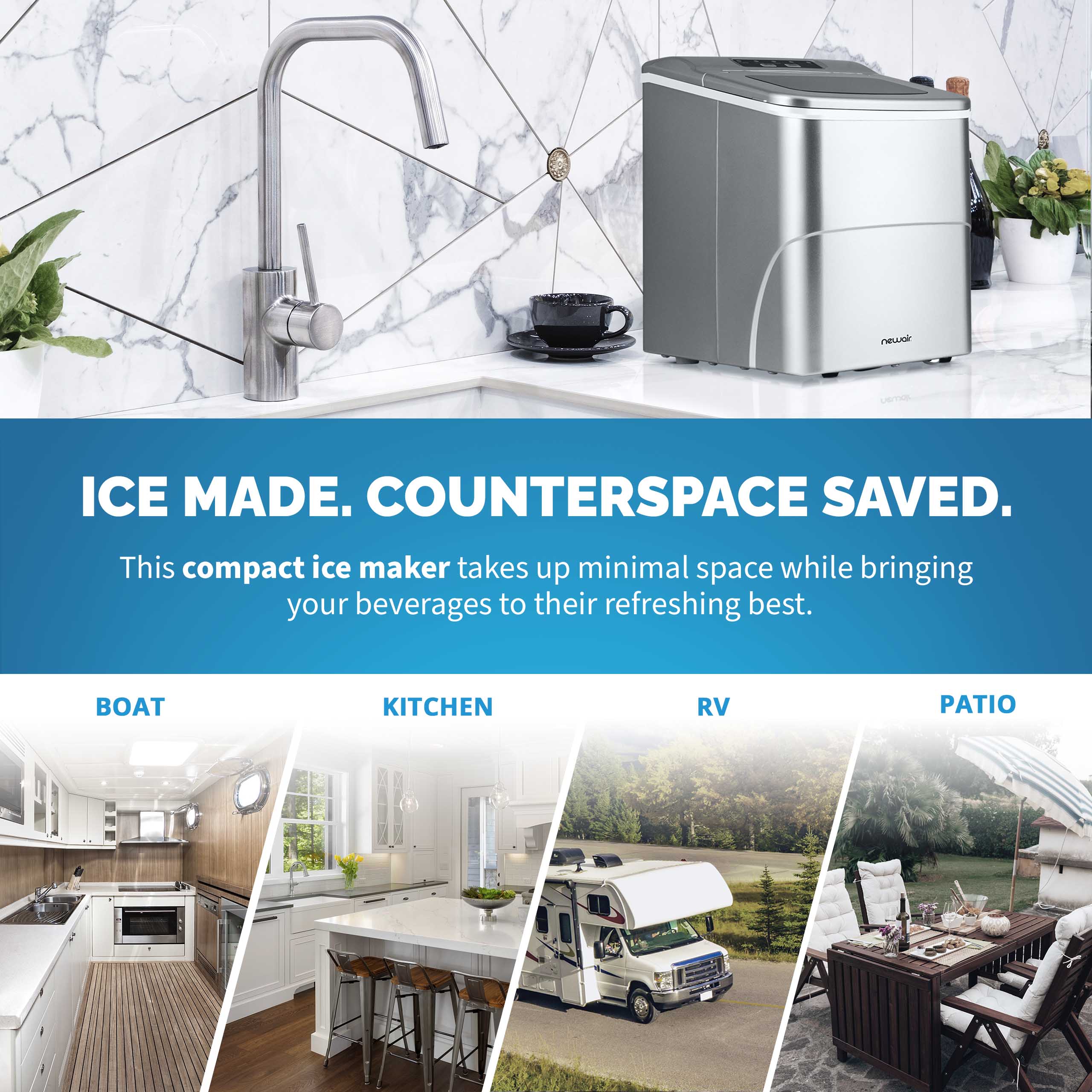 Newair® Countertop Ice Maker - 26 lbs/Day, Bullet Ice Machine, Matte Black Finish for Home, Office, or Outdoor Use