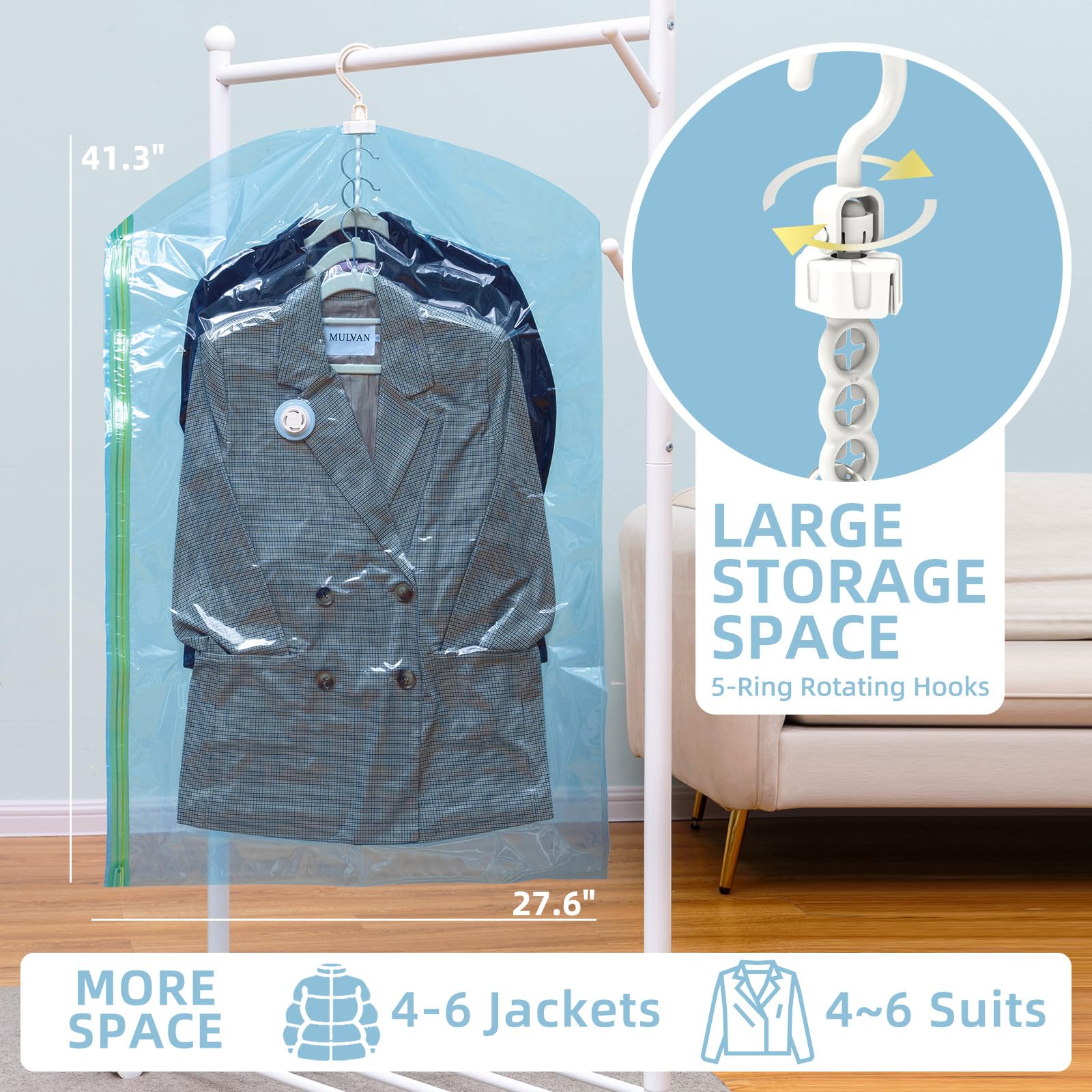 Vacuum Storage Bags 4 Pack (41.3x27.6 Inch) - Space Saving Hanging Garment Bags for Clothes, Jackets, Suits & Dresses | Closet Organizer for Seasonal Clothing Storage | Perfect for Travel, Moving & Home Organization