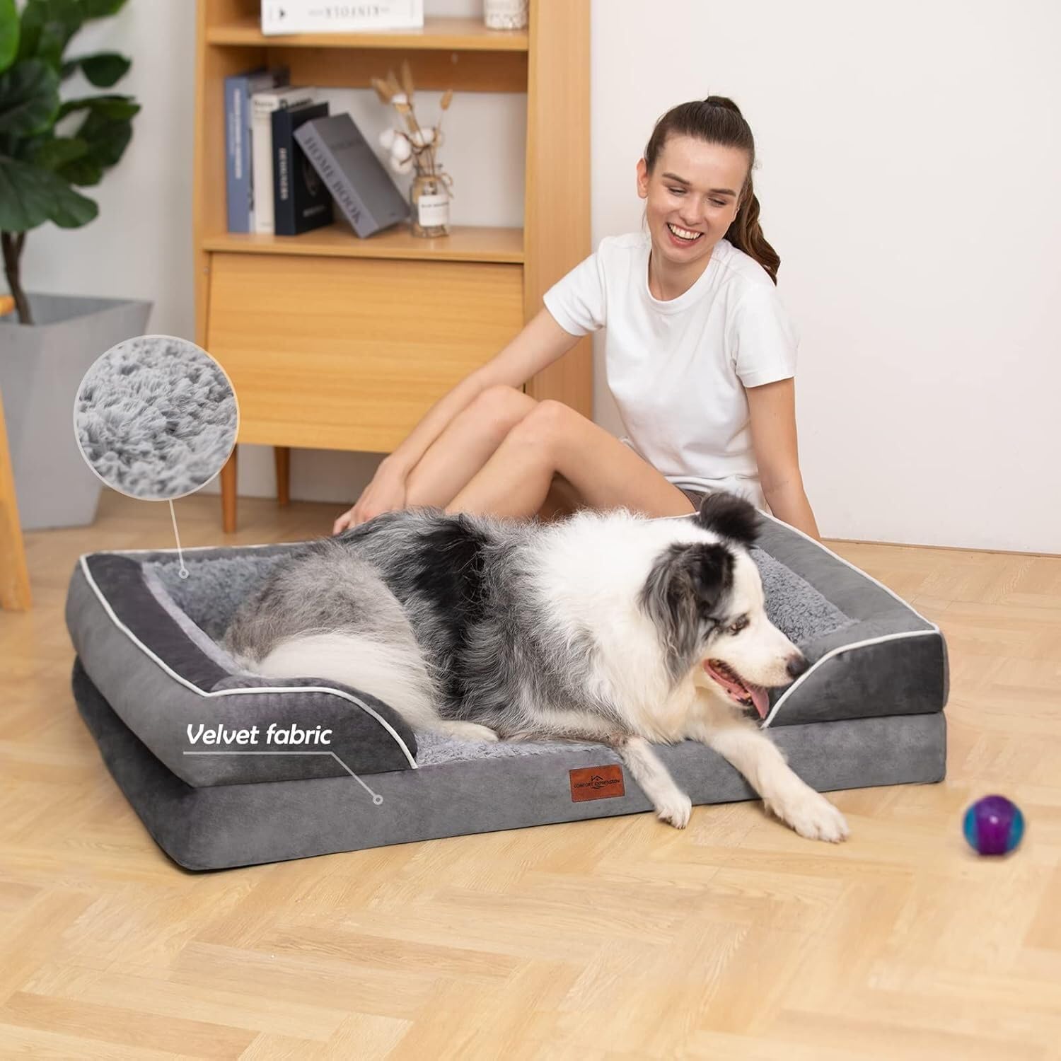 Premium Orthopedic Dog Bed for Large Dogs - Waterproof, Washable Removable Cover & Non-Slip Bottom - Extra Comfort Foam Support - Perfect for Living Room, Bedroom or Crate (Large Size, Grey)