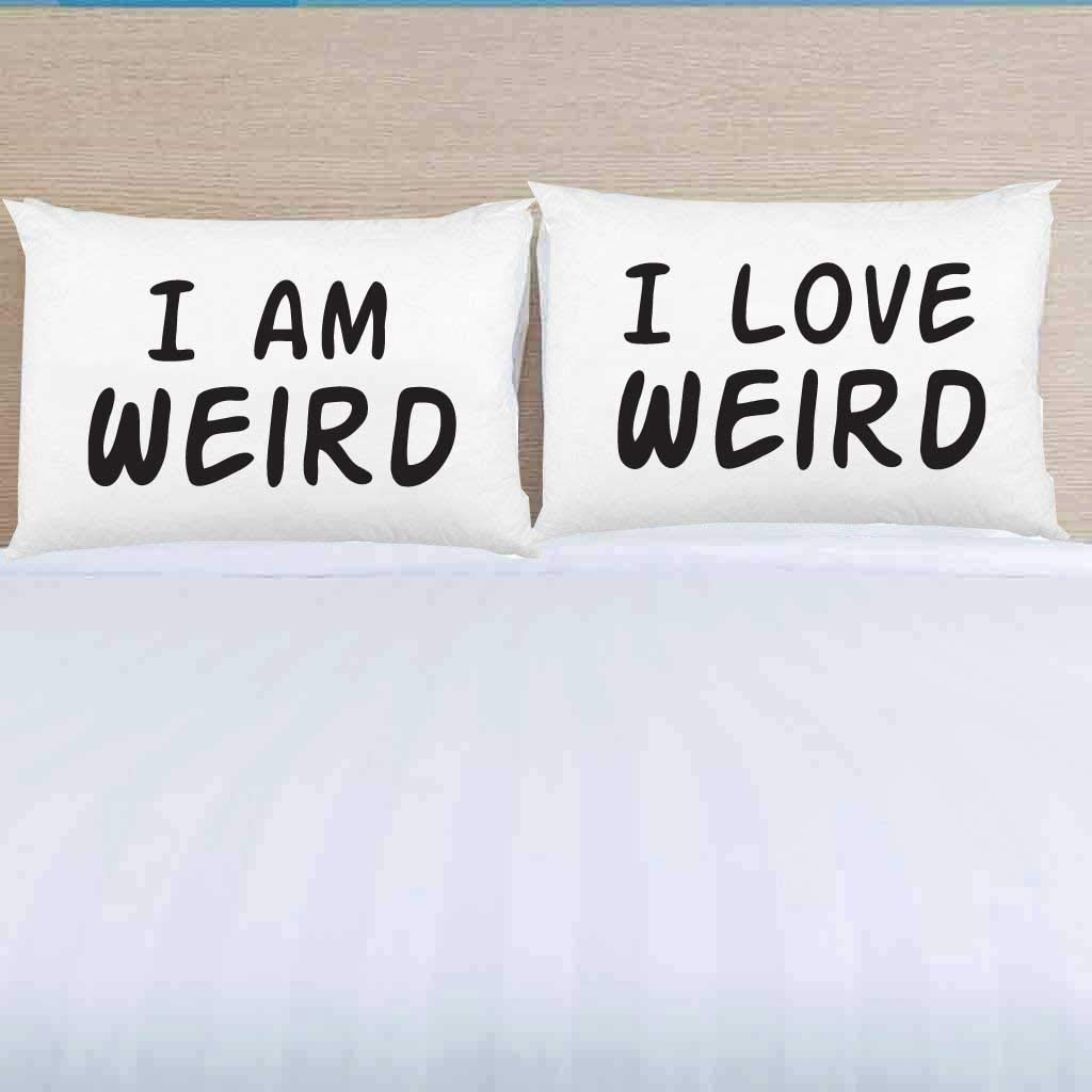 VictoryStore His and Hers Pillowcase Set - 2 Pack Funny Couples Pillowcases (I'm Weird & I Love Weird) - Perfect for Anniversary Gifts, Bedroom Decor & Unique Home Accessories