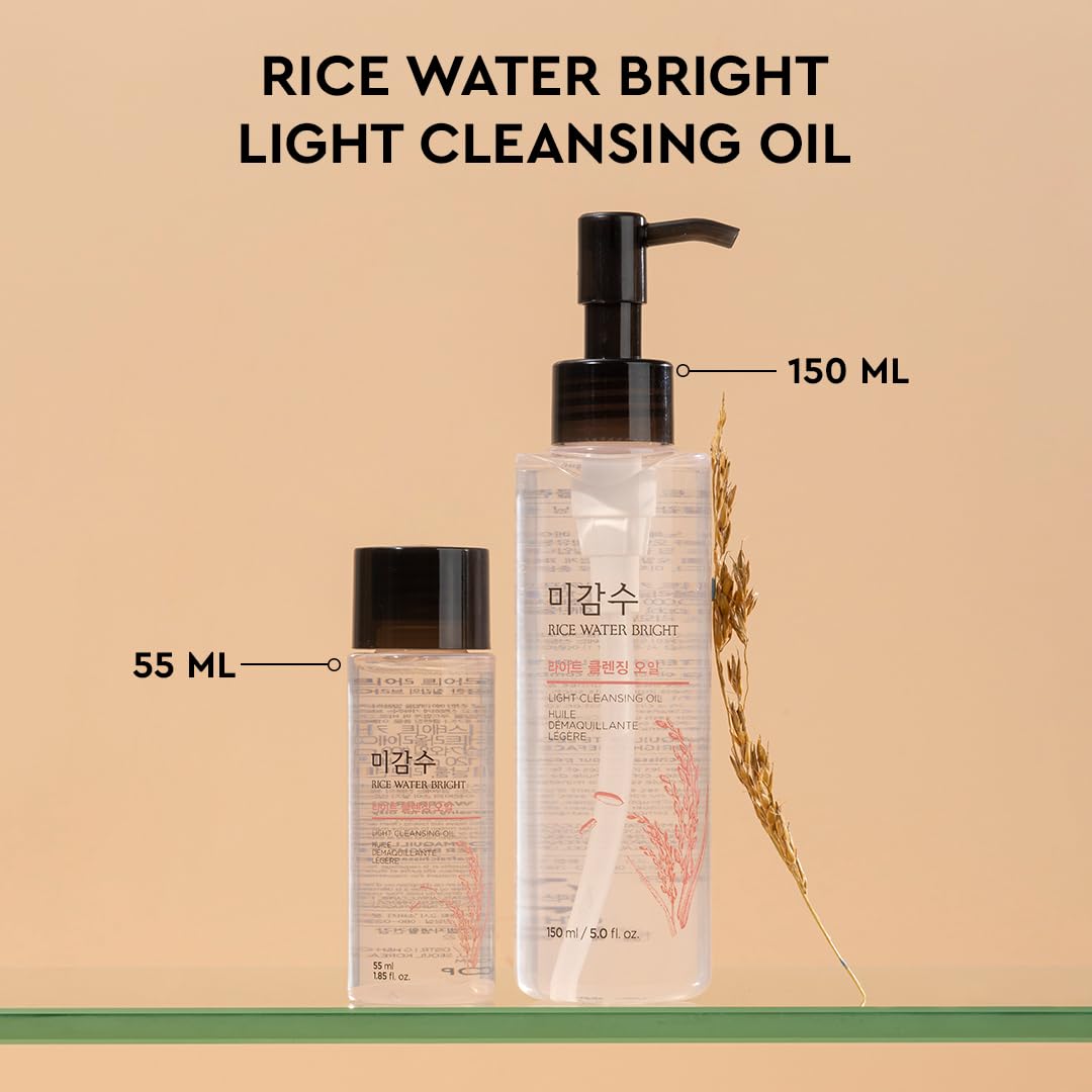 The Face Shop Rice Water Bright Light Cleansing Oil - Korean Makeup Remover for Face, Eyes & Lips | Gently Removes Waterproof Makeup & Brightens Skin with Rice Water Extract (55ml) | Perfect for Daily Skincare & Travel-Friendly Beauty Routine