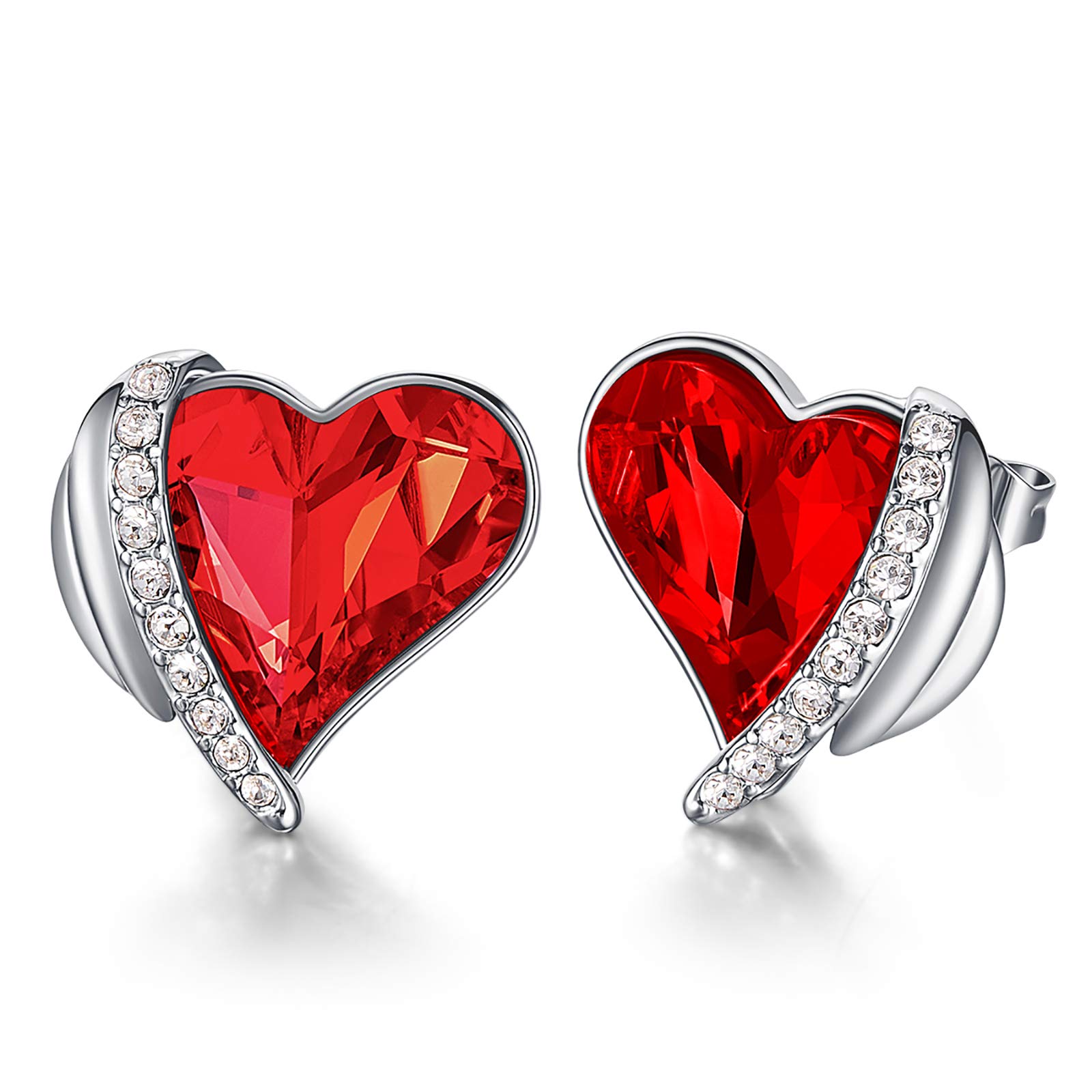 Rose Gold Plated Love Heart Stud Earrings for Women - Austrian Crystal Embellished Jewelry Gifts for Mom, Wife & Loved Ones | Valentine's Day, Anniversary & Birthday Present