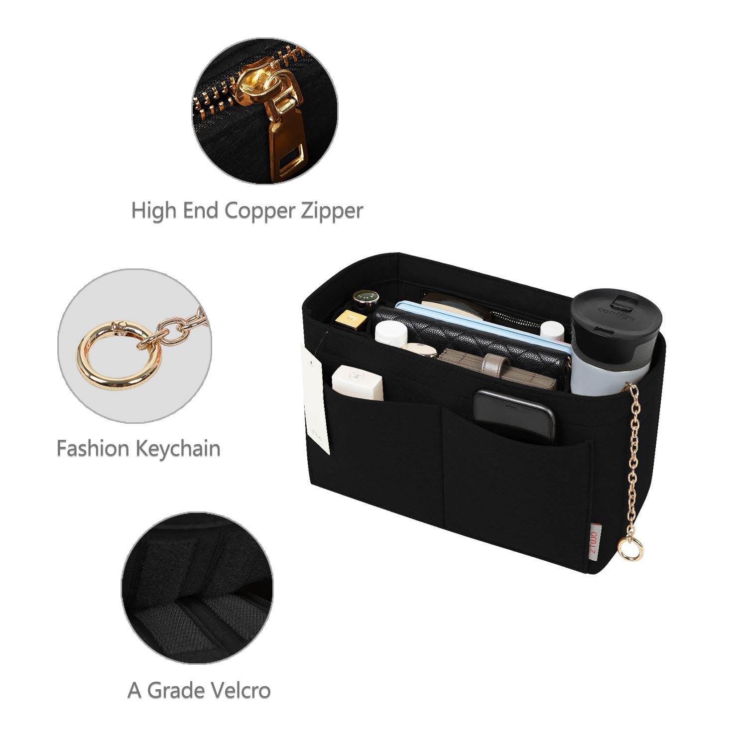 Premium Felt Purse Organizer Insert with Zipper & Sewn Bottom - Perfect Fit for Louis Vuitton Speedy, Neverfull, Graceful (6 Size Options) - Ideal for Travel, Work & Daily Organization