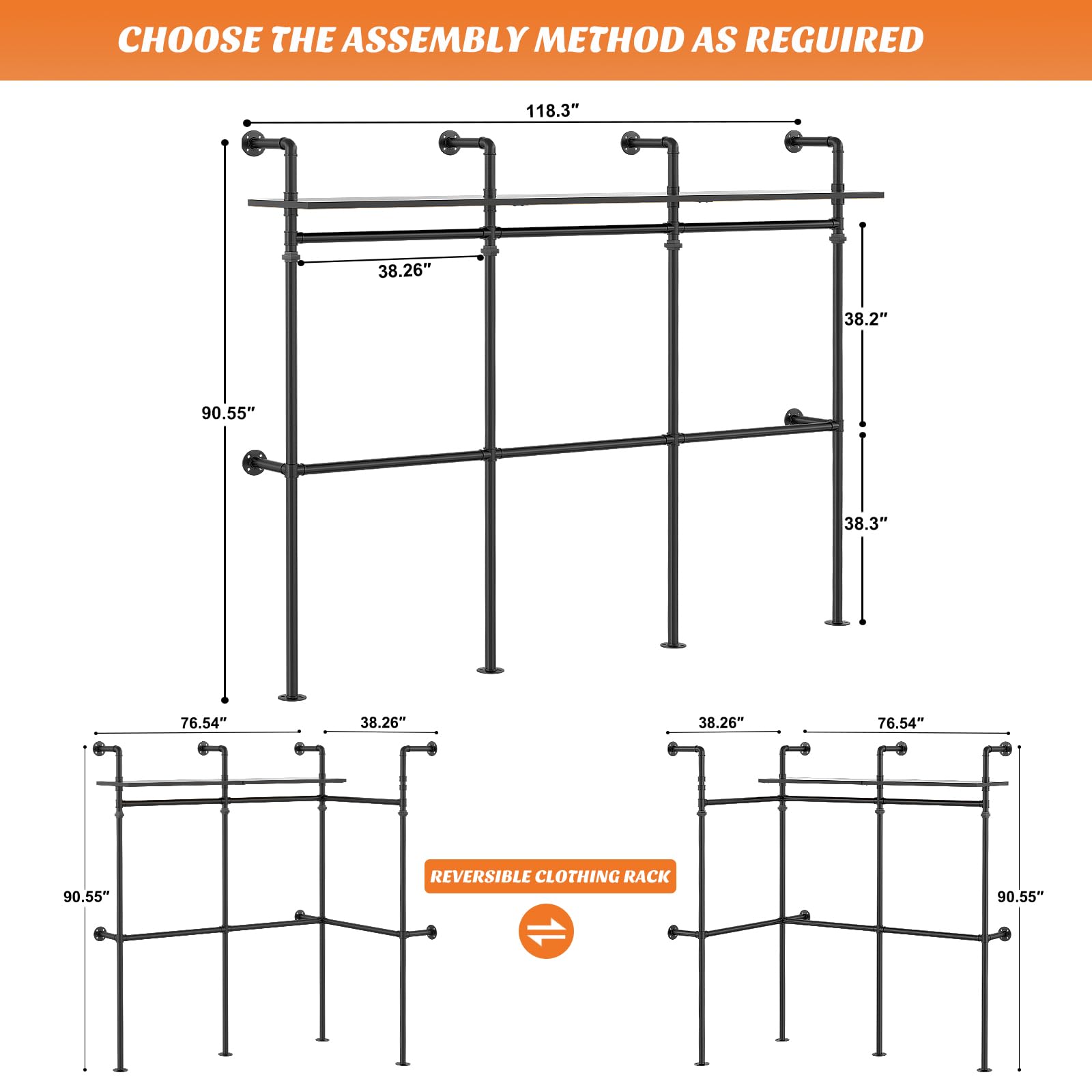 Heavy Duty Industrial Pipe Clothing Rack - 118.3