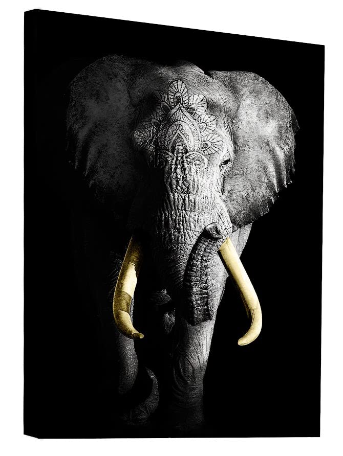 Elephant Canvas Wall Art - 24x36 Inch Stretched Animal Painting for Home & Office Decor - Perfect for Living Room, Bedroom, Nursery or Gift