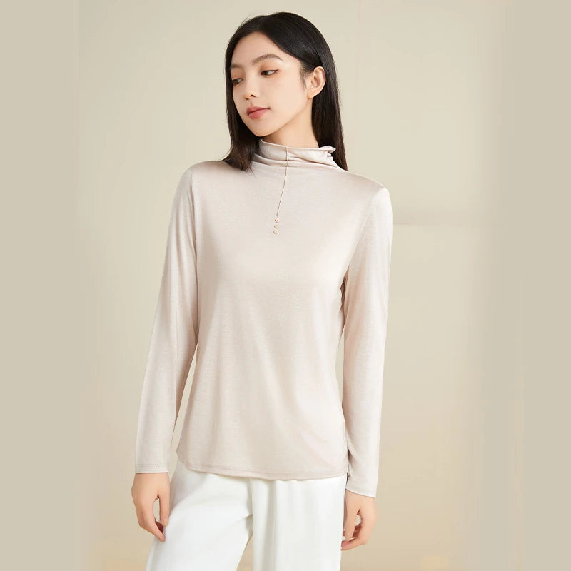 100% Pure Silk Mock Neck Blouse for Women - Elegant & Comfortable Silk Top for Work, Party & Evening Wear