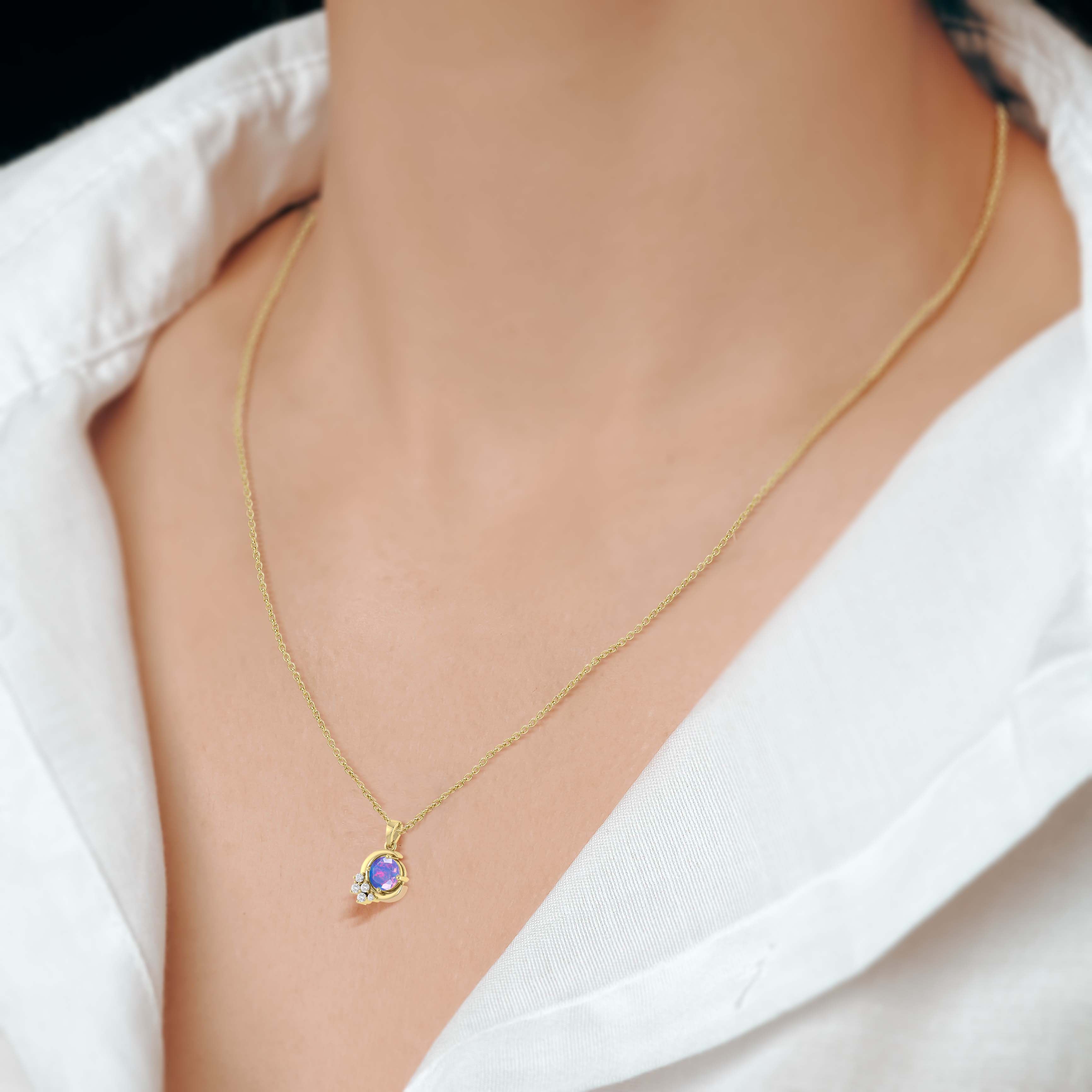 Natural Lavender Opal Moon Charm Pendant Necklace for Women - Elegant Boho Jewelry Gift for Birthday, Anniversary & Special Occasions