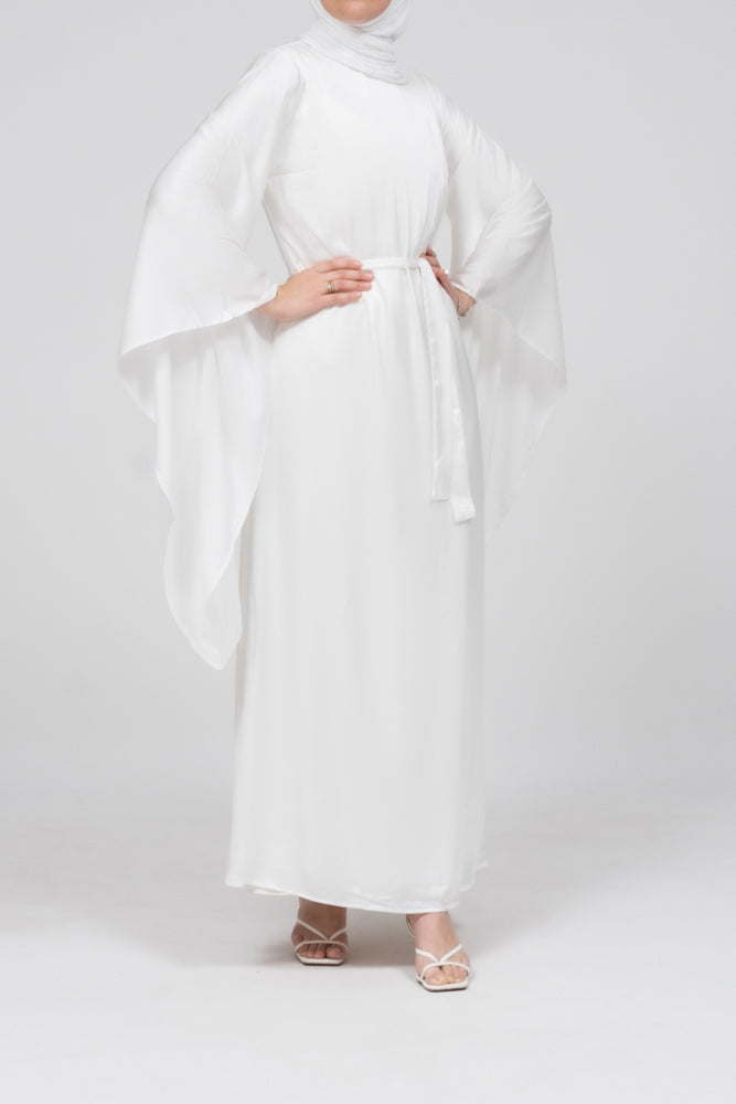 Eternal Ivory Satin Kimono Sleeve Nikah Maxi Dress - Elegant Muslim Wedding Gown for Bridal Ceremony & Special Occasions