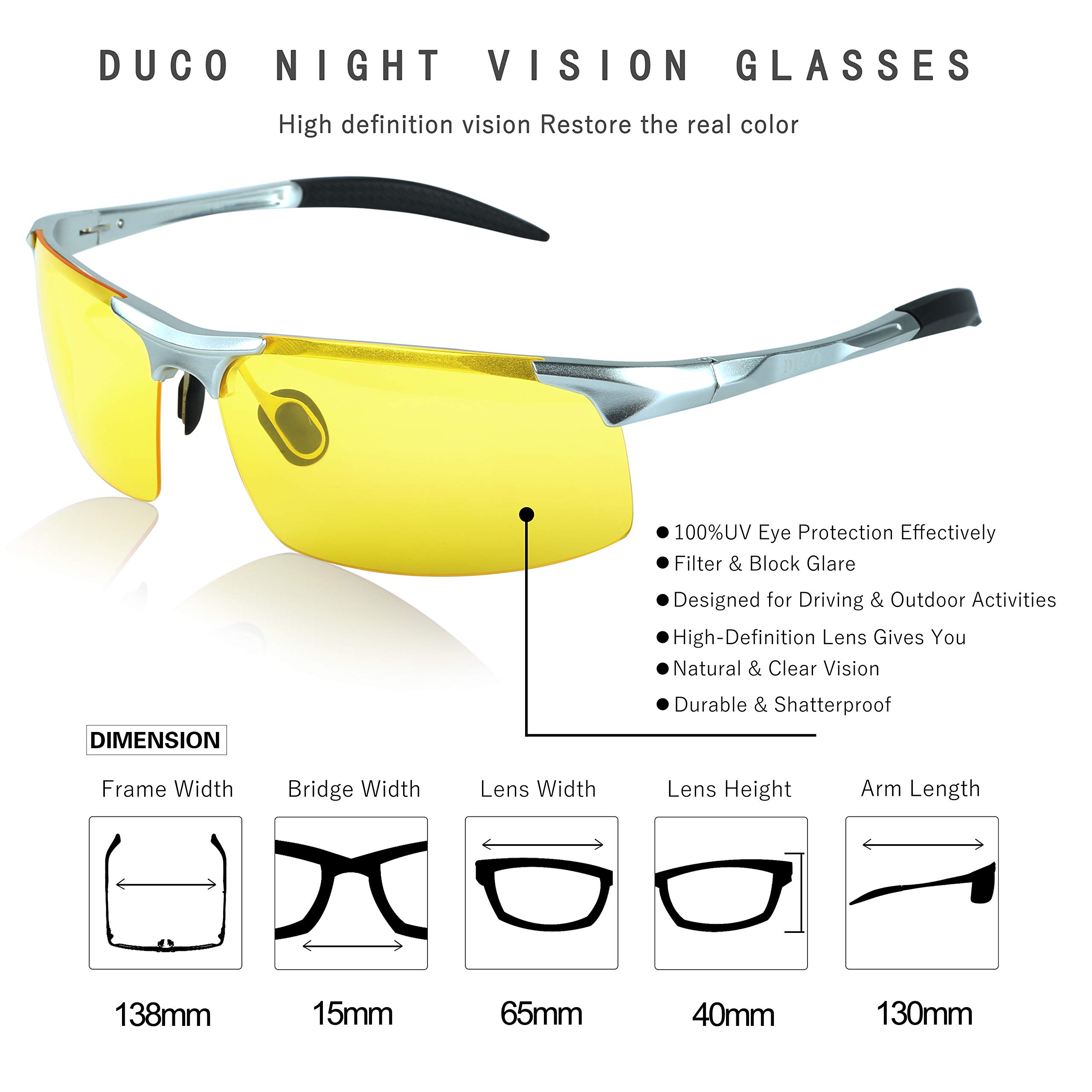 DUCO Polarized Night Vision Glasses for Men - Anti-Glare Night Driving & Shooting Glasses - Enhanced Safety for Low Light Conditions