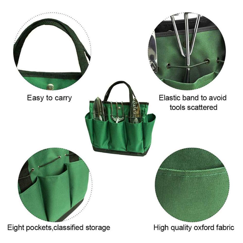 Heavy Duty Gardening Tool Tote Bag with 8 Pockets - Durable Garden Plant Tool Kit Organizer & Storage Bag for Indoor Outdoor Use - Perfect for Landscaping, Yard Work & Home Gardening (Khaki Leaves)