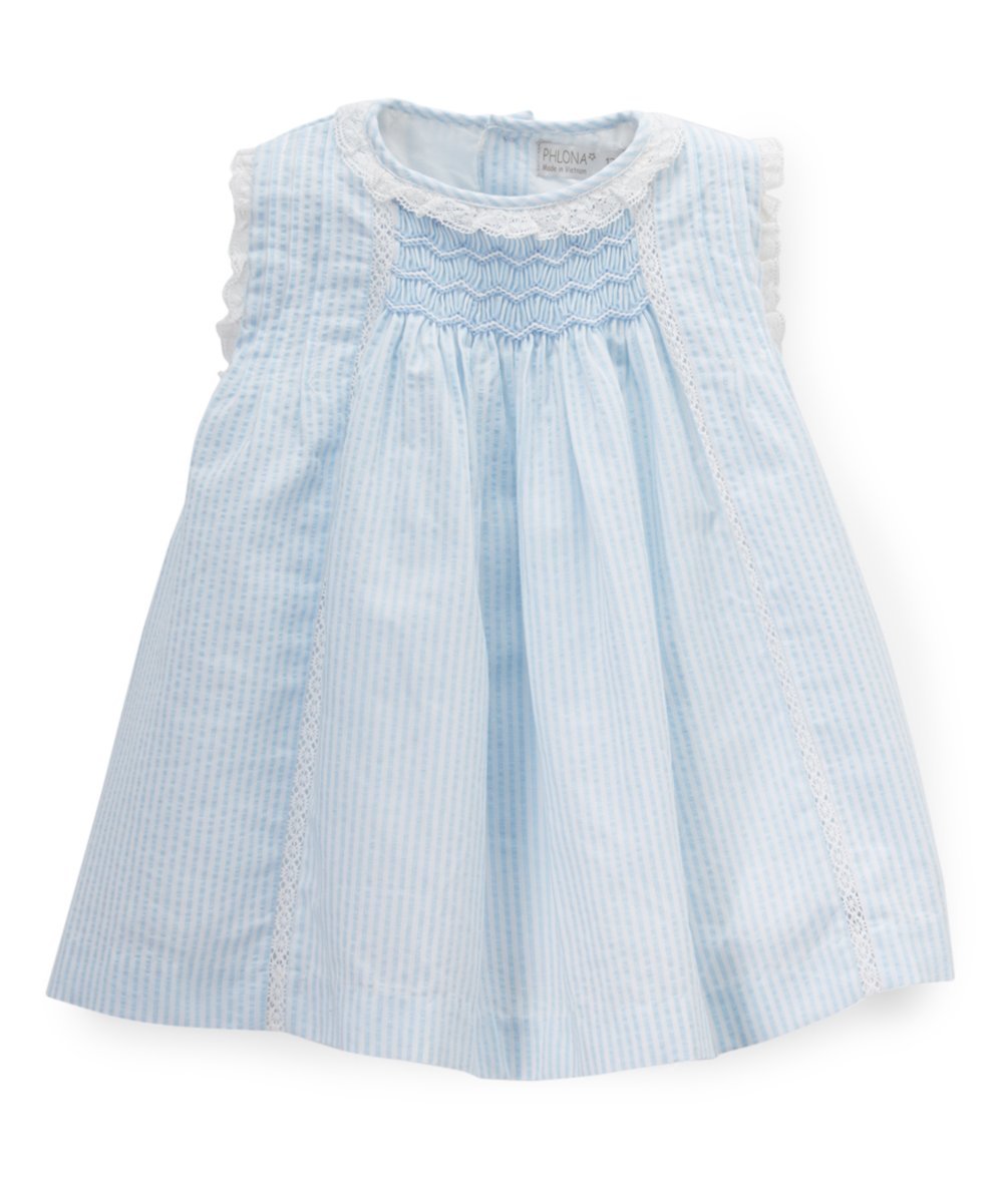 Little Toddler Girl's Hand Smocked Cotton Seersucker Dress - Baby Princess Easter Dress for Church, Photoshoots & Special Occasions