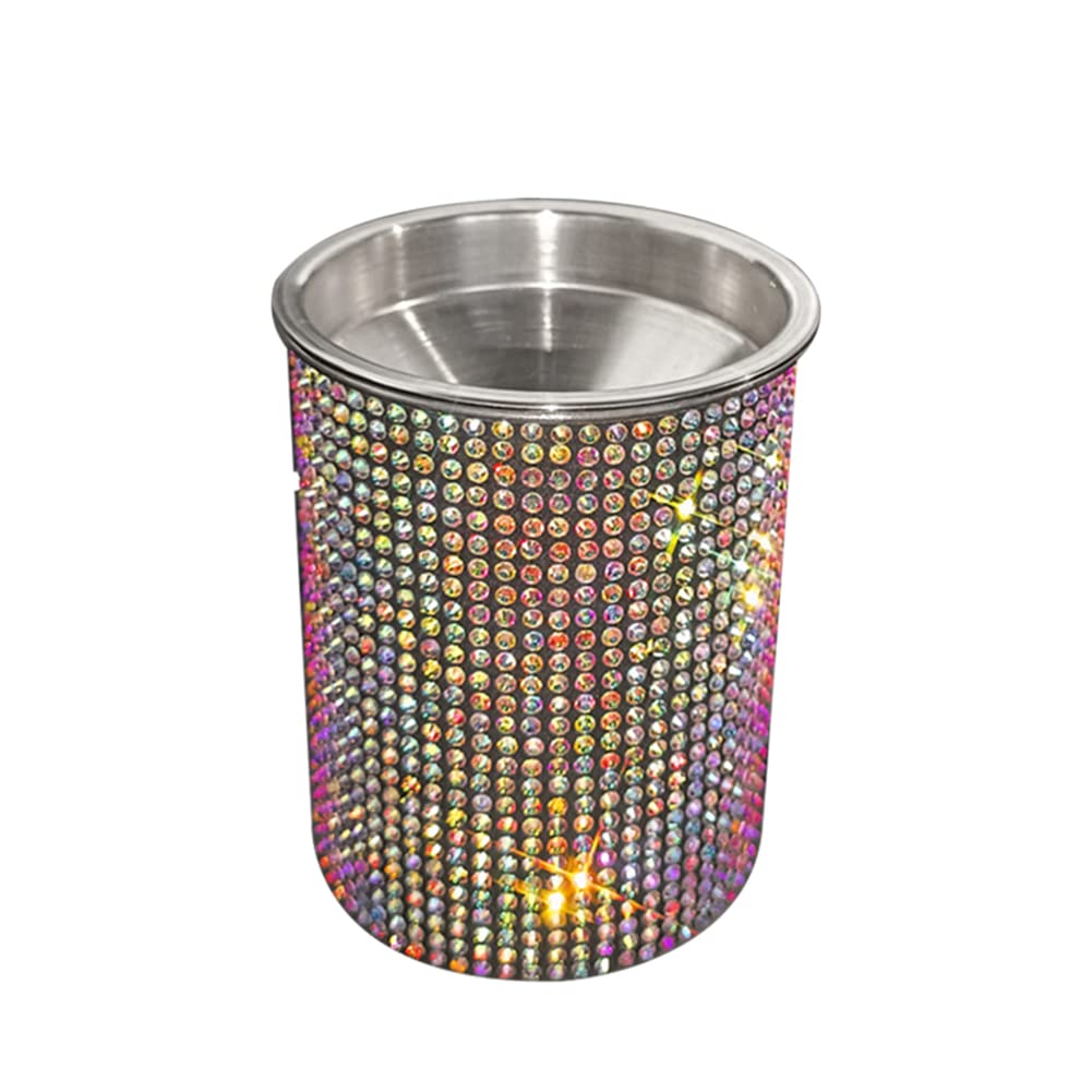 MUYUHOHA Mini Car Ashtray Trash Can with Lid - Stainless Steel Car Cup Holder Garbage Bin with Rhinestones - Bling Crystal Car Accessories for Women - Perfect for Road Trips, Commuting & Keeping Your Vehicle Clean