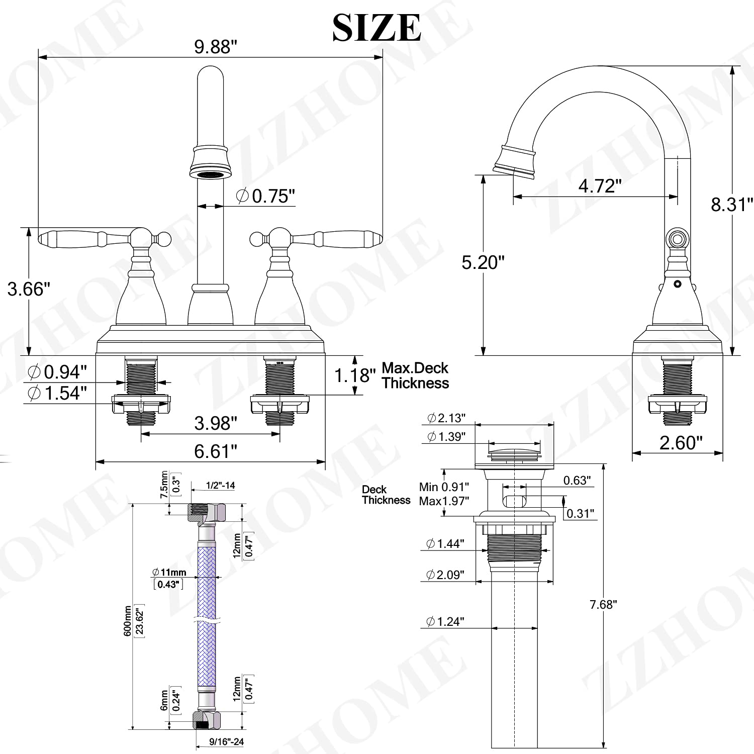 Brushed Nickel 3-Hole Bathroom Faucet with Pop-Up Drain - Perfect for RV & Laundry Sinks