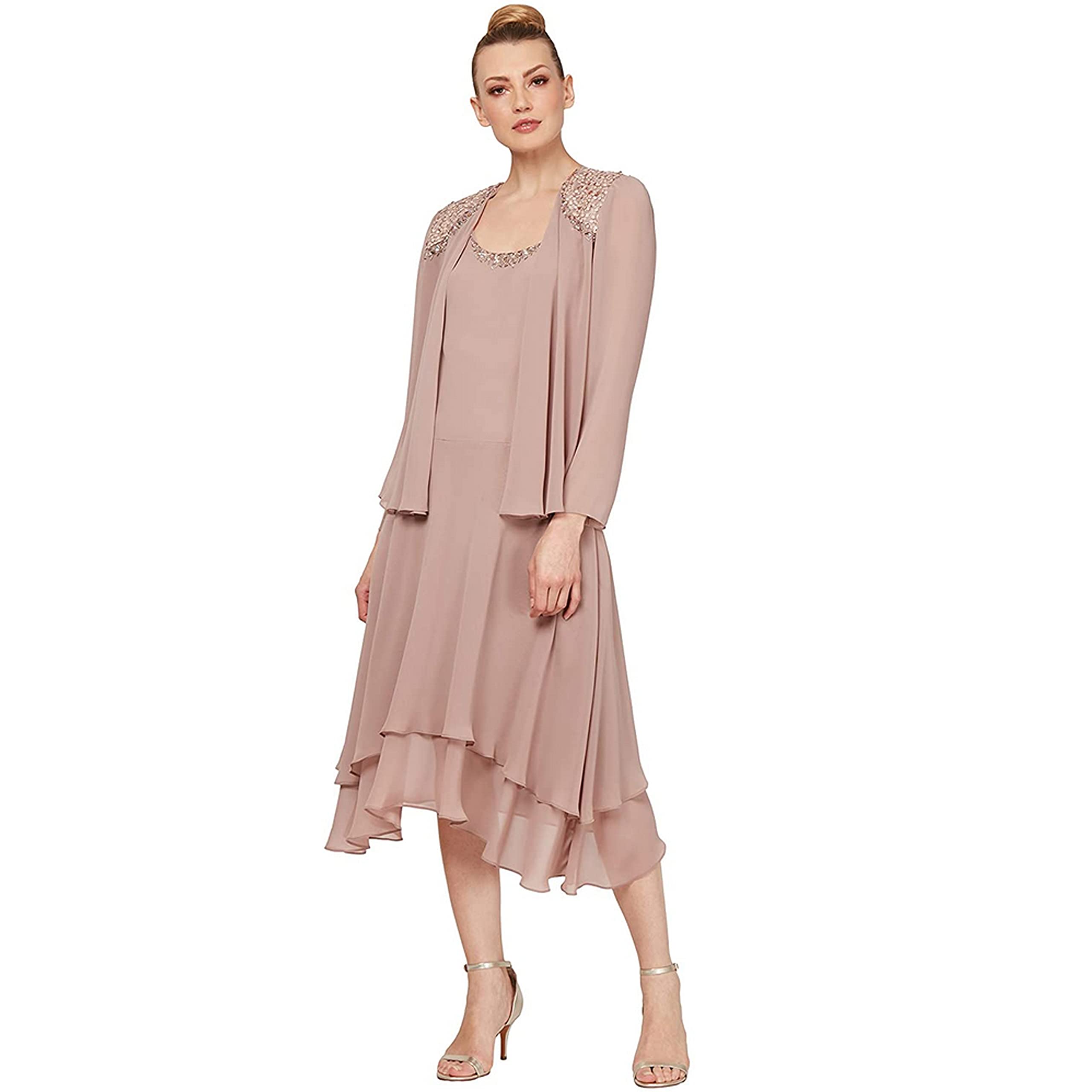 Elegant Embellished Neckline & Shoulder Mother of the Bride Dress for Women - Wedding Guest Formal Gown (Petite & Regular Sizes) | Perfect for Weddings, Galas & Special Occasions