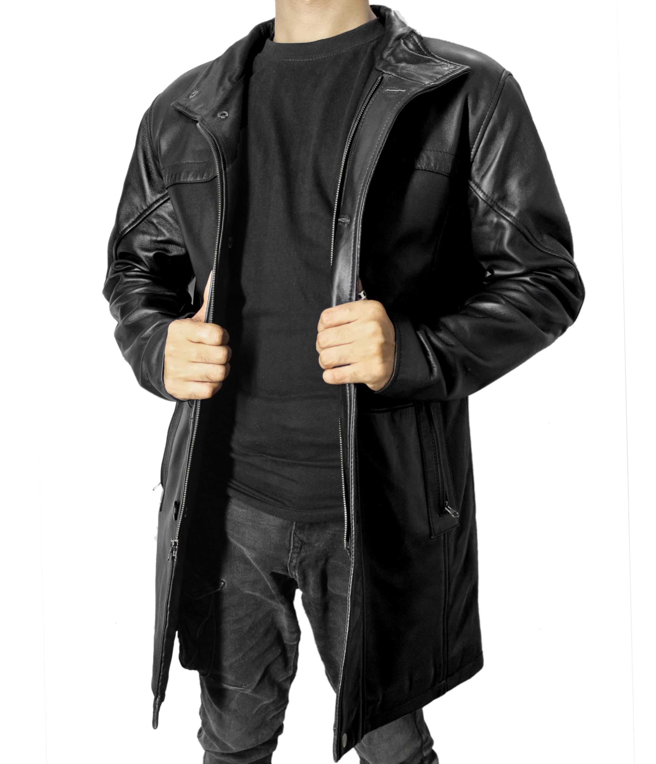 Premium Genuine Lambskin Leather Car Coat for Men - 3/4 Length Trench Style Winter Jacket | Classic Outerwear for Driving, Travel & Formal Occasions
