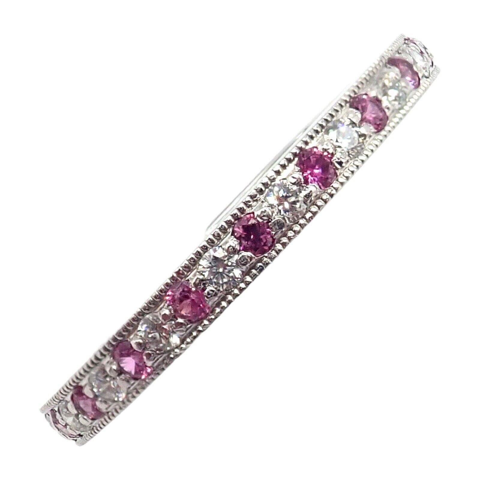 Tiffany & Co Platinum Diamond Pink Sapphire Milgrain 2.5mm Wedding Band Ring Size 5.75 - Perfect for Engagement, Anniversary & Special Occasion Gifts