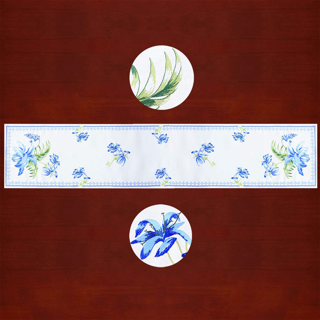 Simhomsen Blue Floral Embroidered Table Runner - 14 x 68 Inch Cross-Stitch Calla Lily Design for Easter, Spring Weddings & Home Decor | Perfect for Dining Tables, Buffets & Dressers