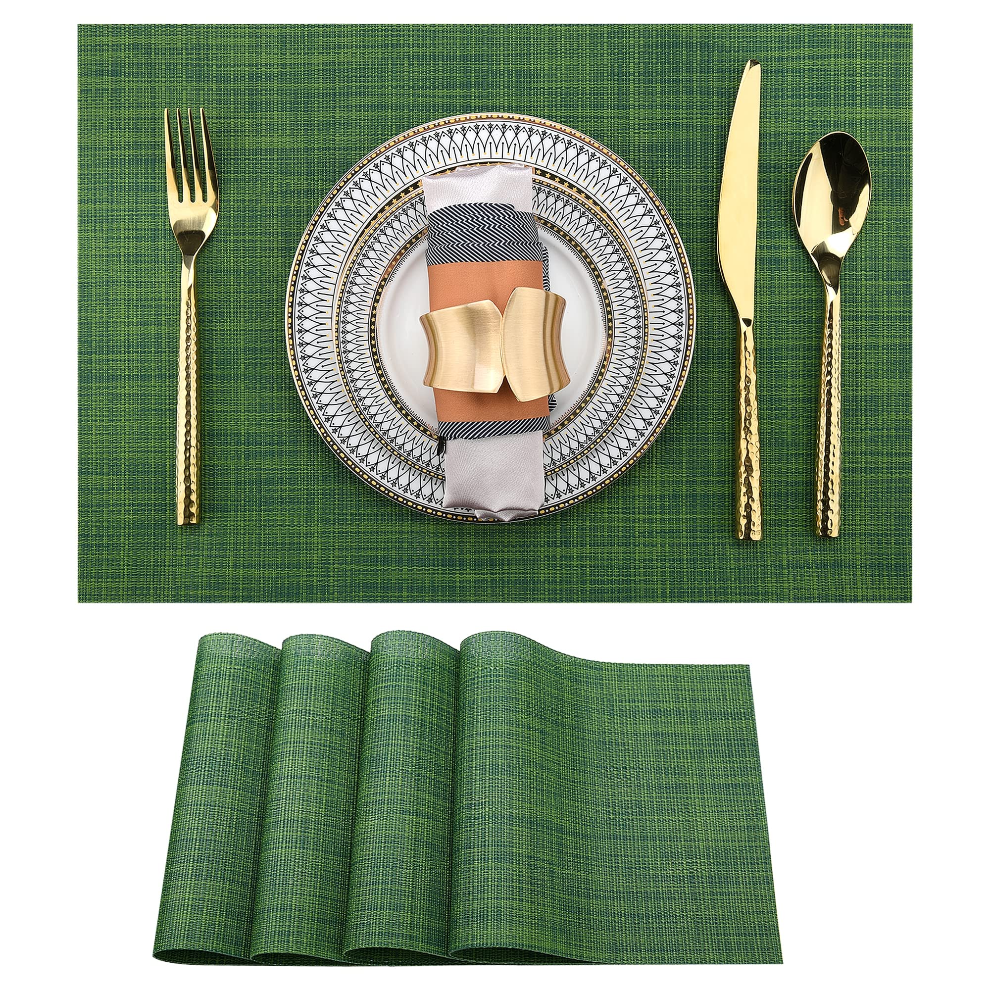 Eco-Friendly Christmas Placemats Set of 4 - Waterproof & Heat-Resistant PVC Table Mats for Holiday Dining - 17x12 Inch Green Vinyl Placemats - Perfect for Christmas Dinner, Party Decor, and Festive Home Decorating