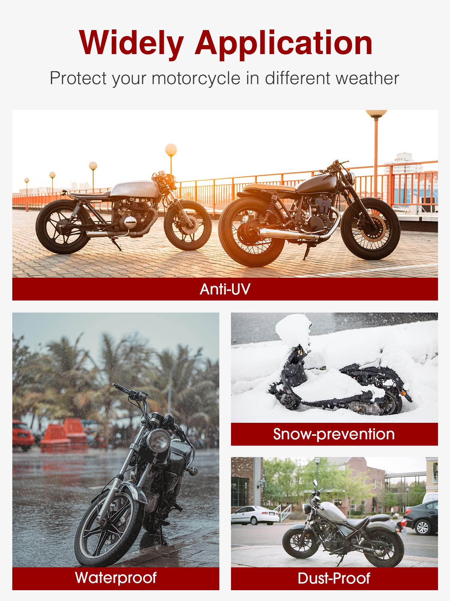 **Heavy Duty Waterproof Motorcycle Cover - All Weather Protection with Reflective Strips & Lock Holes - Universal Fit for Scooters & Bikes up to 97