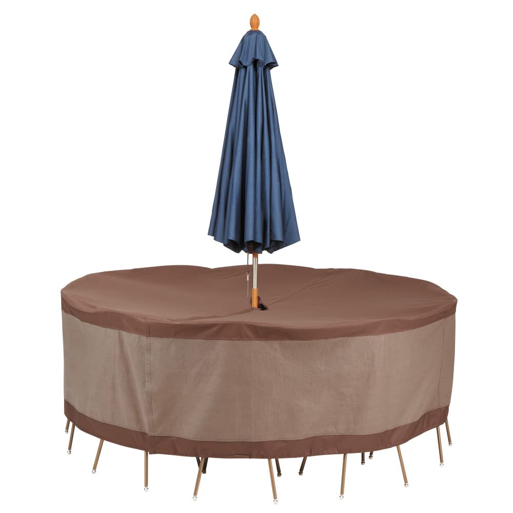 Duck Covers Ultimate Waterproof 94 Inch Round Patio Table and Chair Set Cover with Umbrella Hole - Heavy Duty Outdoor Furniture Protection for All Seasons | Perfect for Backyard, Garden, and Poolside Use