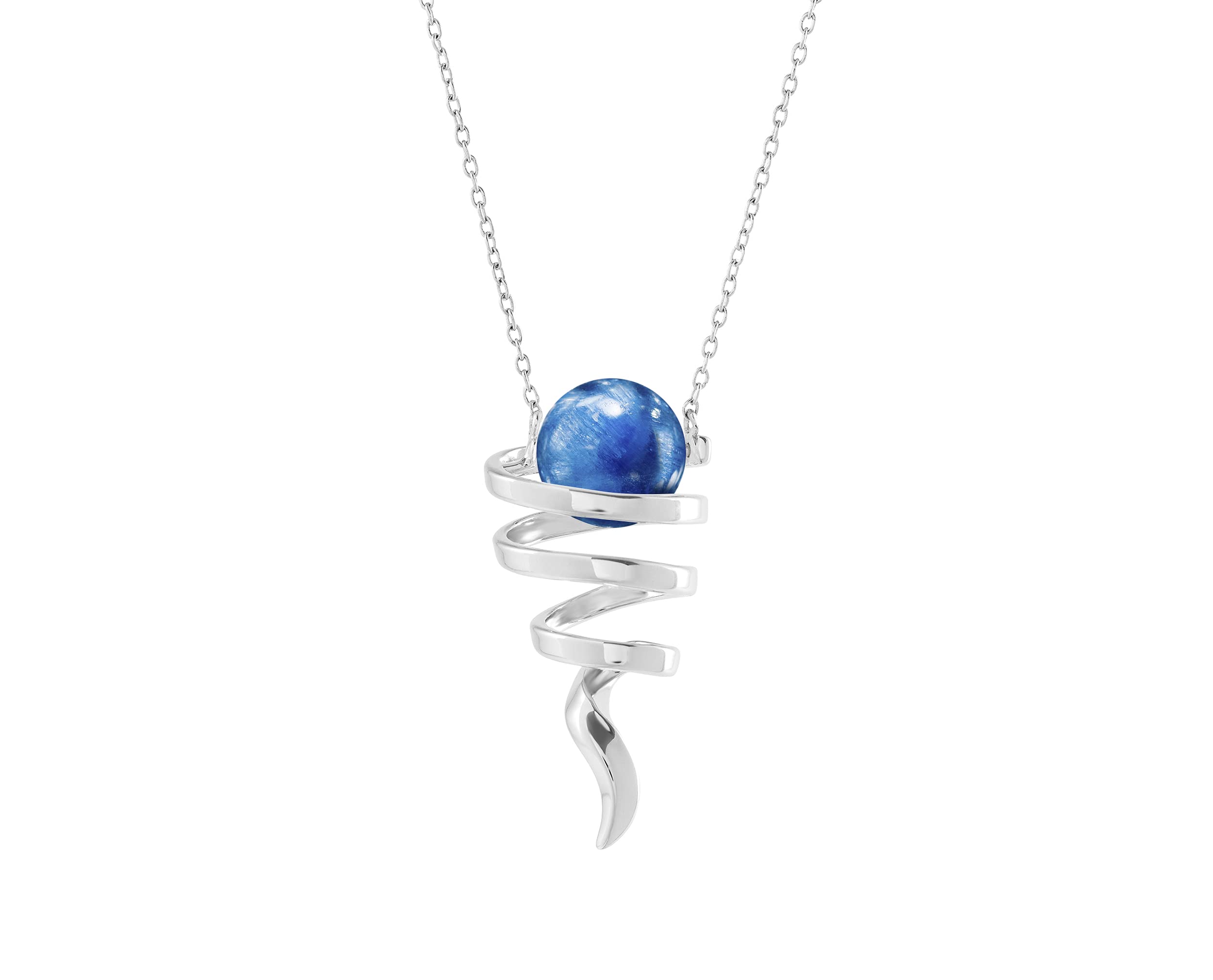 Kyanite Sapphire Blue Pendant Necklace - September Birthstone Silver Chain Jewelry for Women - Modern Minimalist Drop Necklace for Everyday Wear & Special Occasions