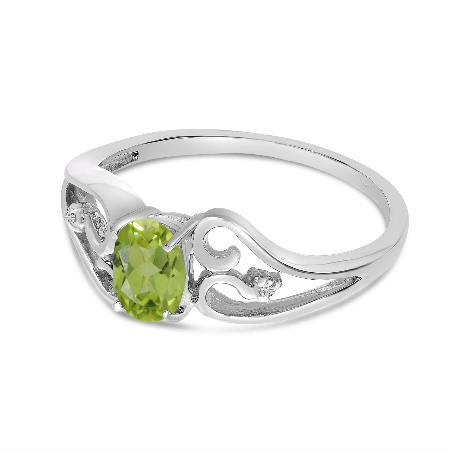 14K White Gold Oval Peridot & Diamond Engagement Ring for Women - Elegant Wedding, Anniversary & Promise Jewelry Gift