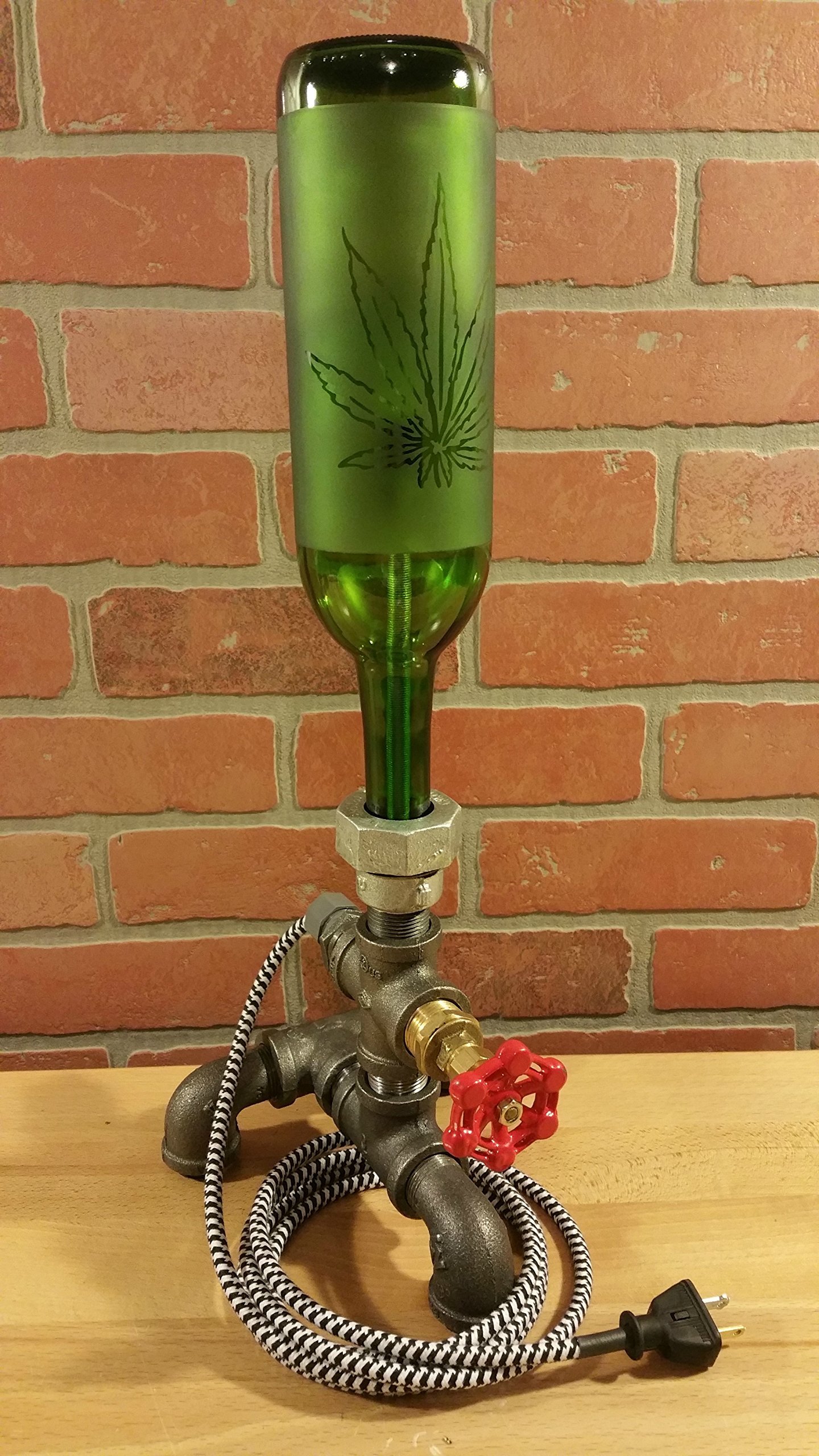 Cannabis Leaf Bottle and Pipe Lamp - Unique Home Decor for Stoner Aesthetic, Smoking Accessories & Room Lighting - Perfect for Living Room, Bedroom, or Man Cave